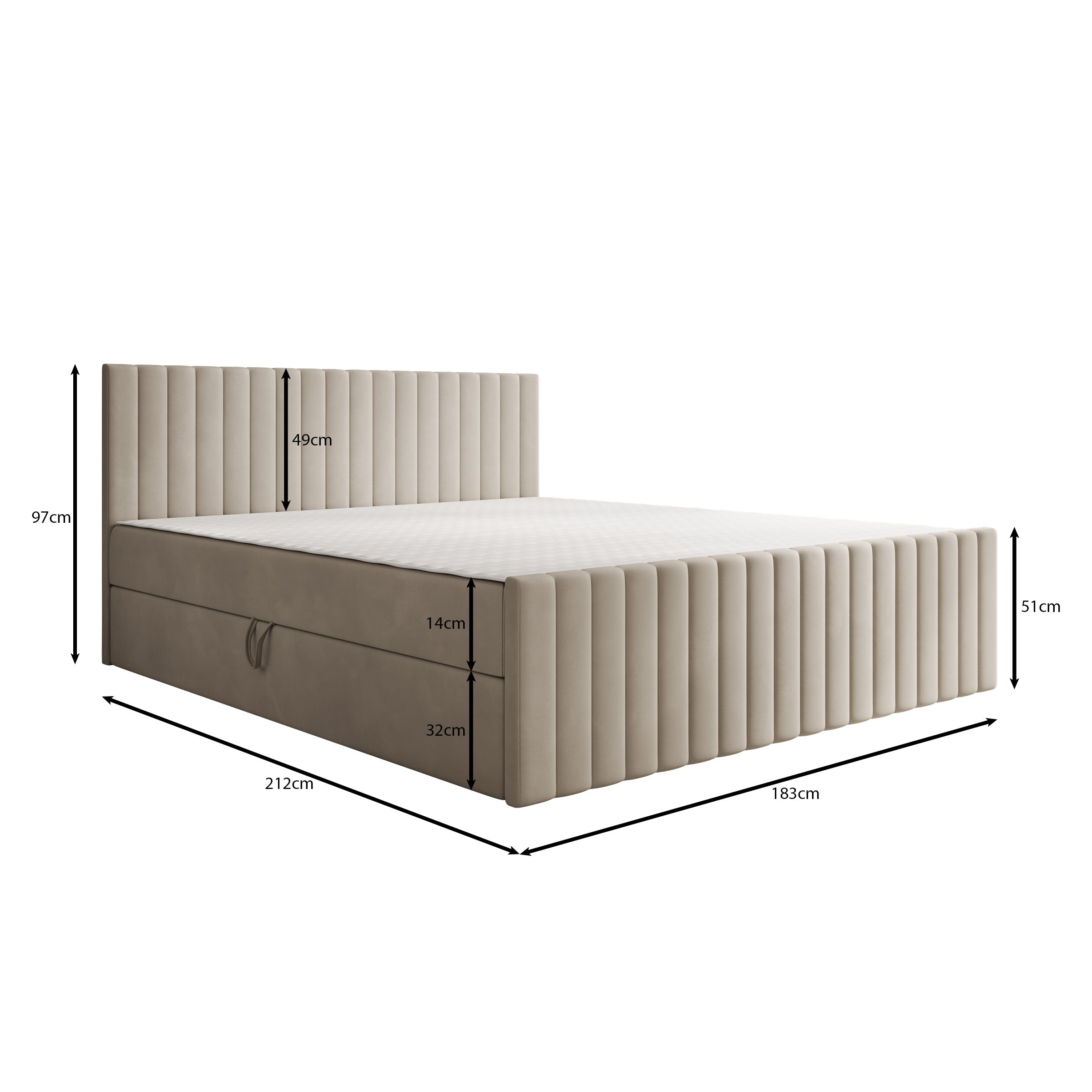 Tori - Boxspring met opbergruimte - Stof zwart - 180x200 cm