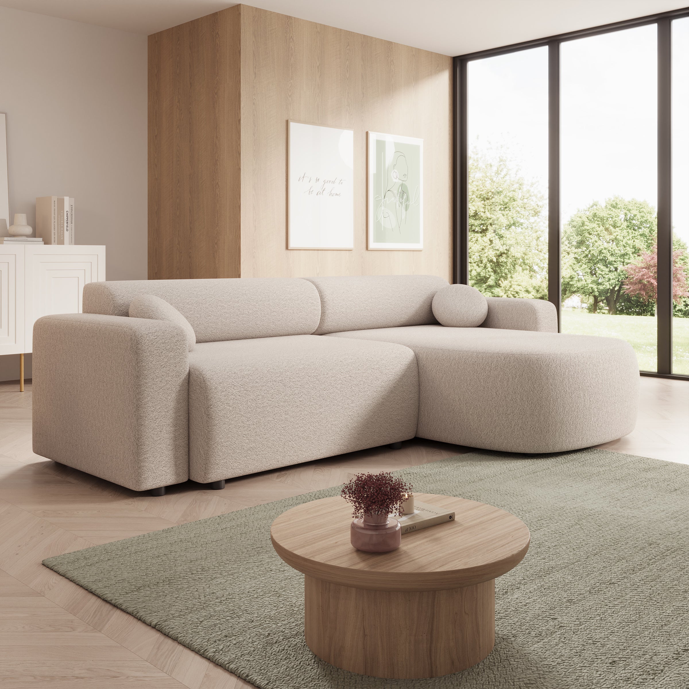 Tripp - Hoekbank 3-zits met chaise longue - Stof beige - Universeel