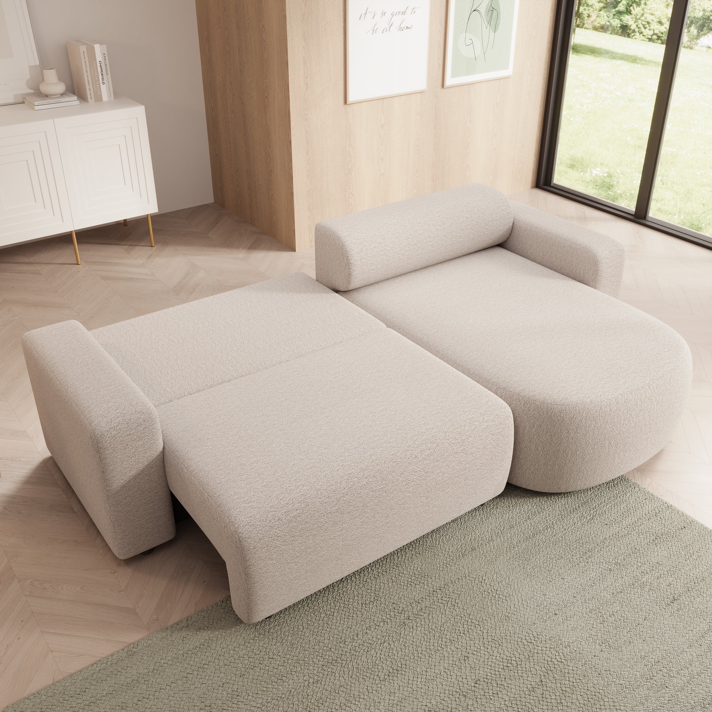 Tripp - Hoekbank 3-zits met chaise longue - Stof beige - Universeel
