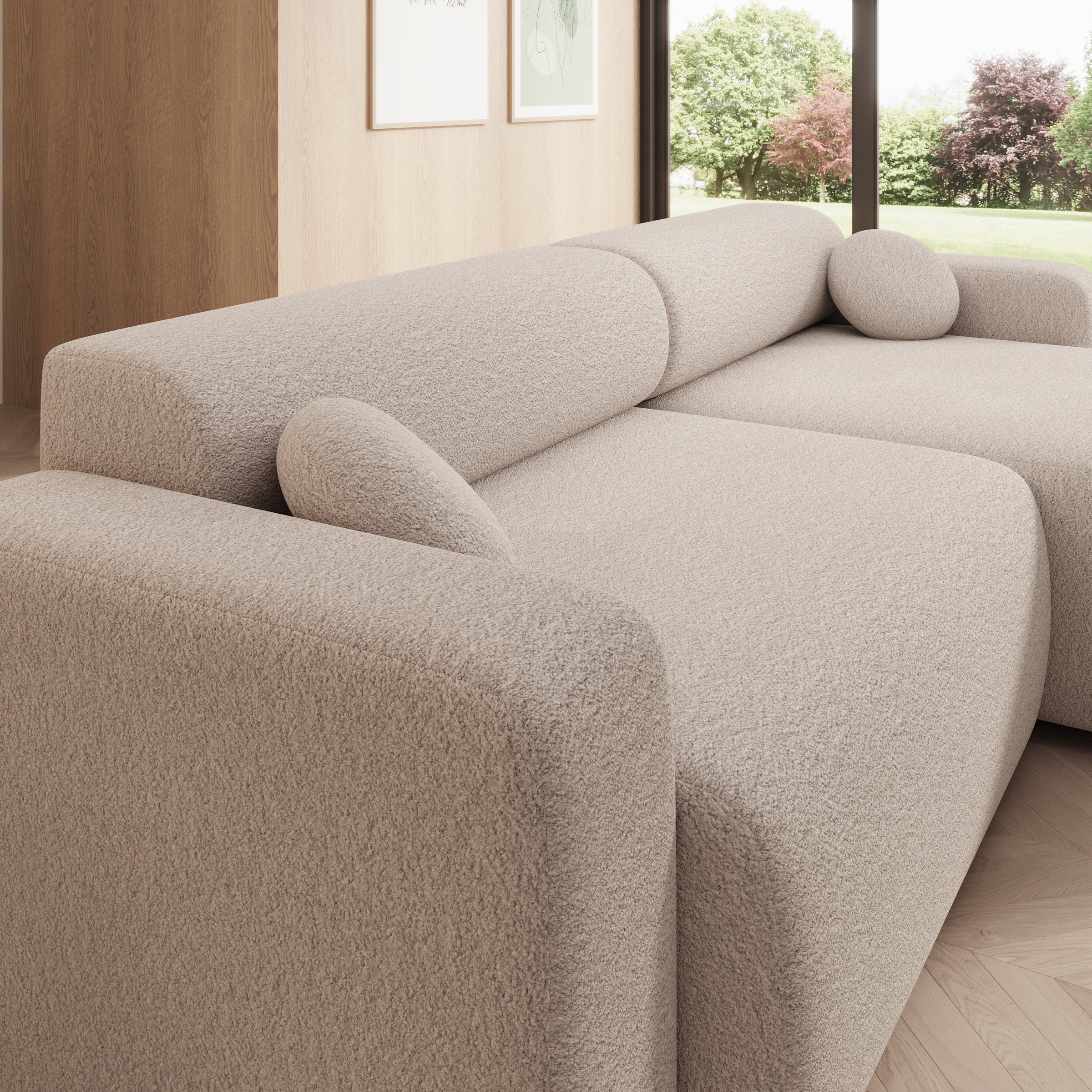 Tripp - Hoekbank 3-zits met chaise longue - Stof beige - Universeel