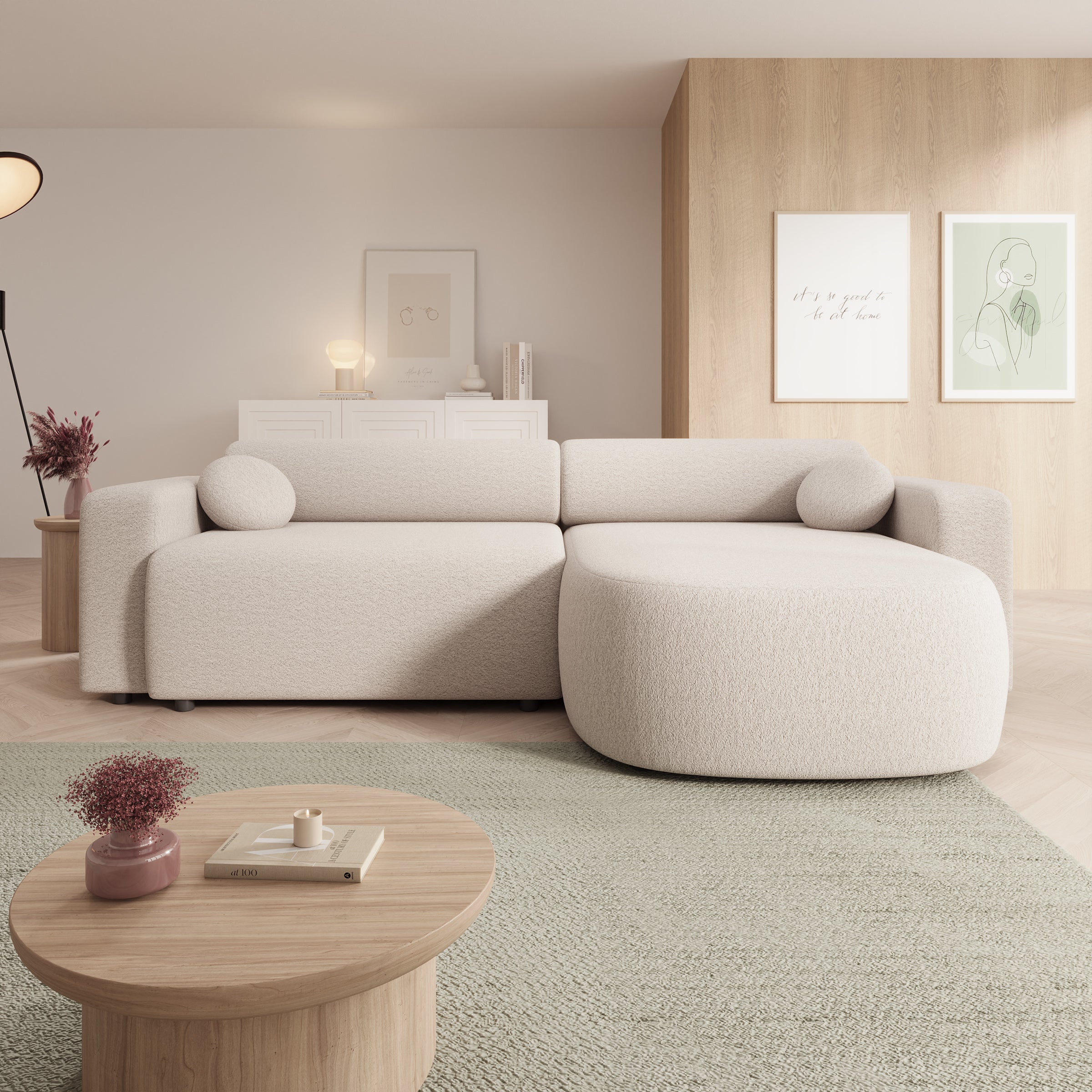 Tripp - Hoekbank 3-zits met chaise longue - Stof beige - Universeel