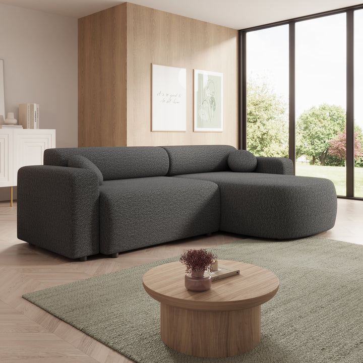 Tripp - Hoekbank 3-zits met chaise longue - Stof grijs - Universeel