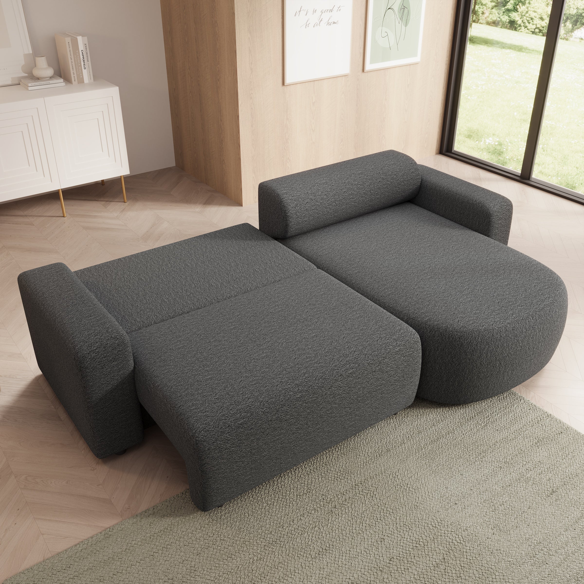 Tripp - Hoekbank 3-zits met chaise longue - Stof grijs - Universeel