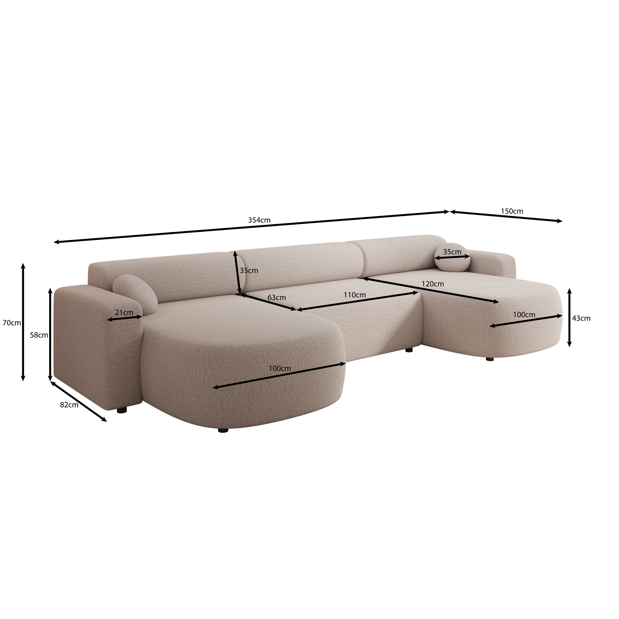 Tripp XL - Hoekbank 5 zits met chaise longue - Stof beige