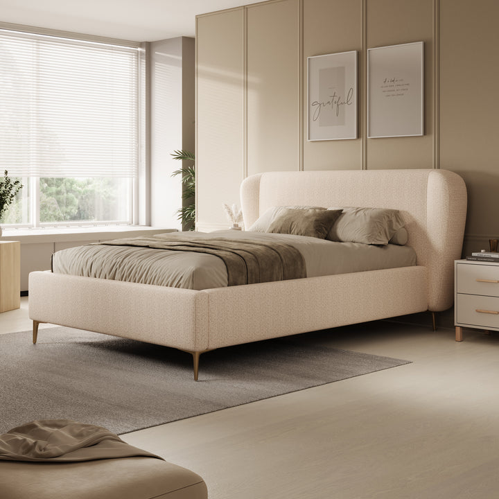 Alec - Tweepersoonsbed - Stof beige - 140x200 cm