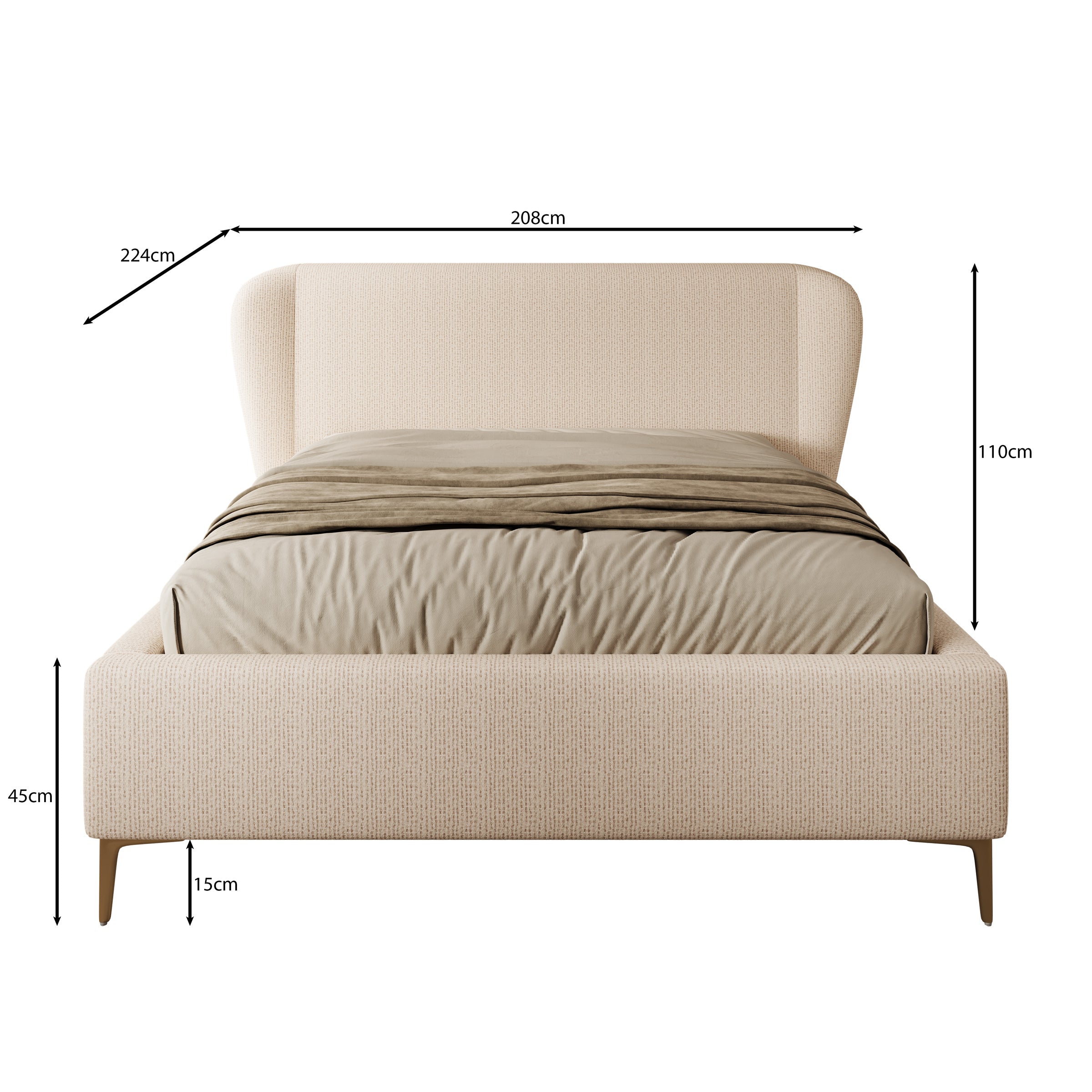 Alec - Tweepersoonsbed - Stof beige - 140x200 cm