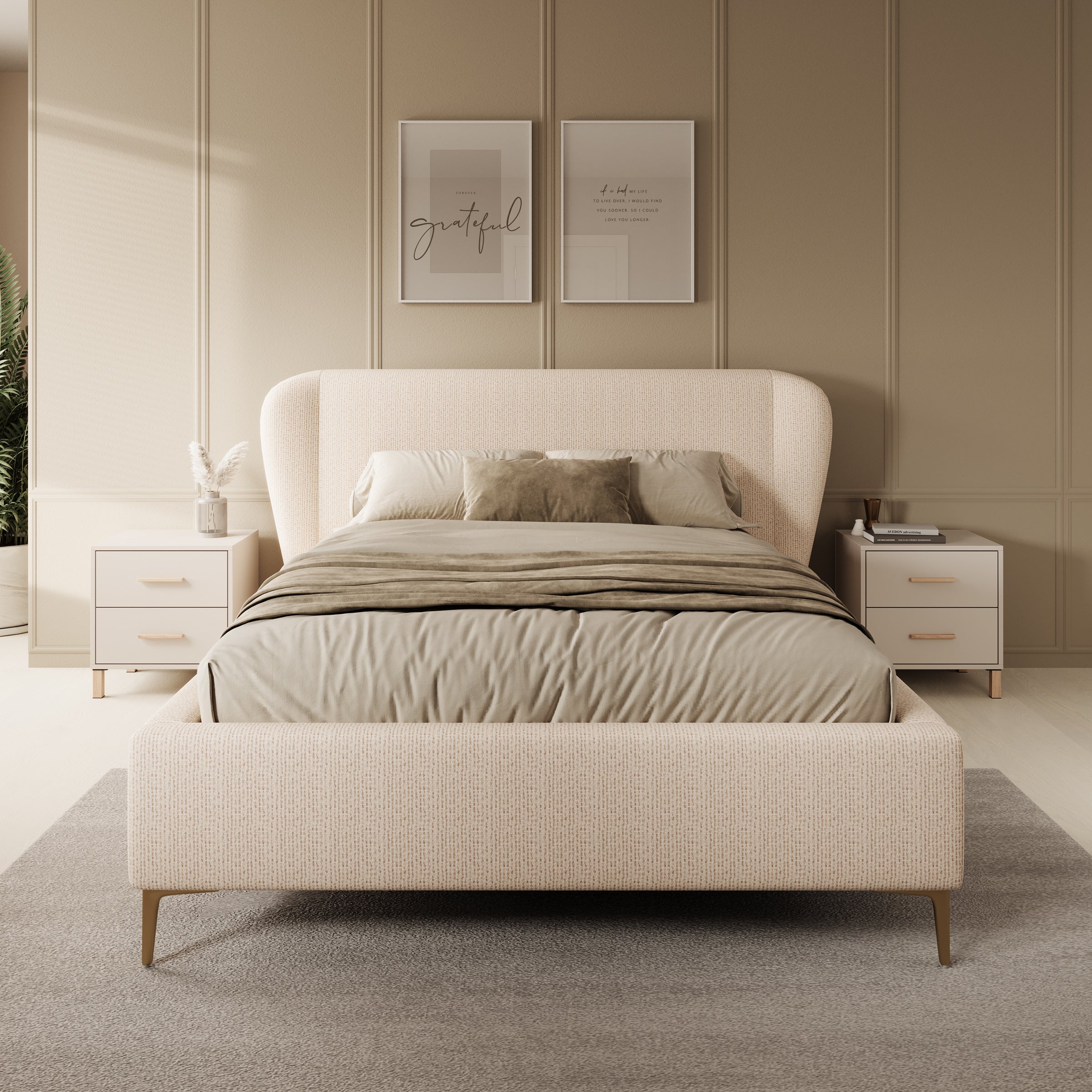 Alec - Tweepersoonsbed - Stof beige - 140x200 cm
