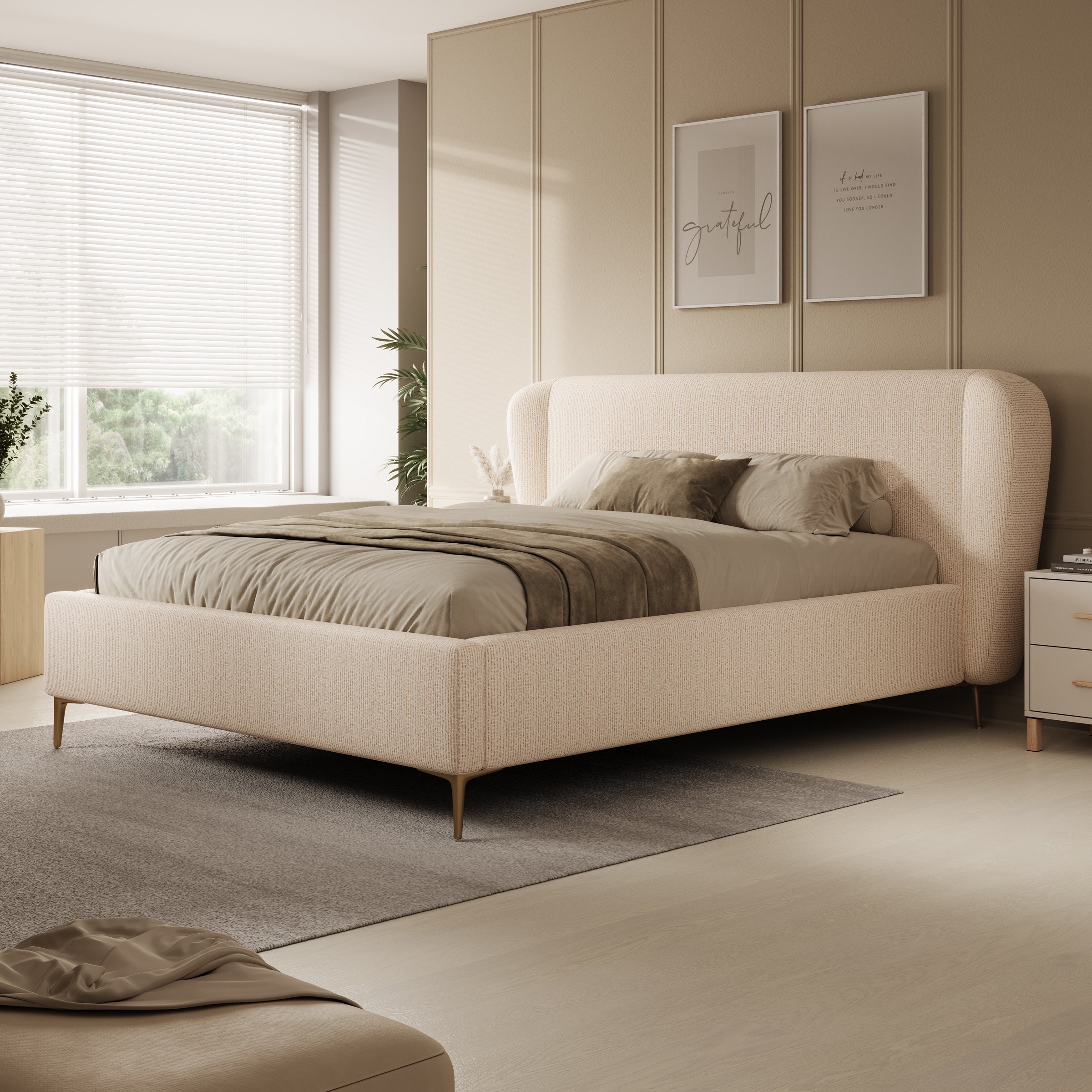 Alec - Tweepersoonsbed - Stof beige - 160x200 cm