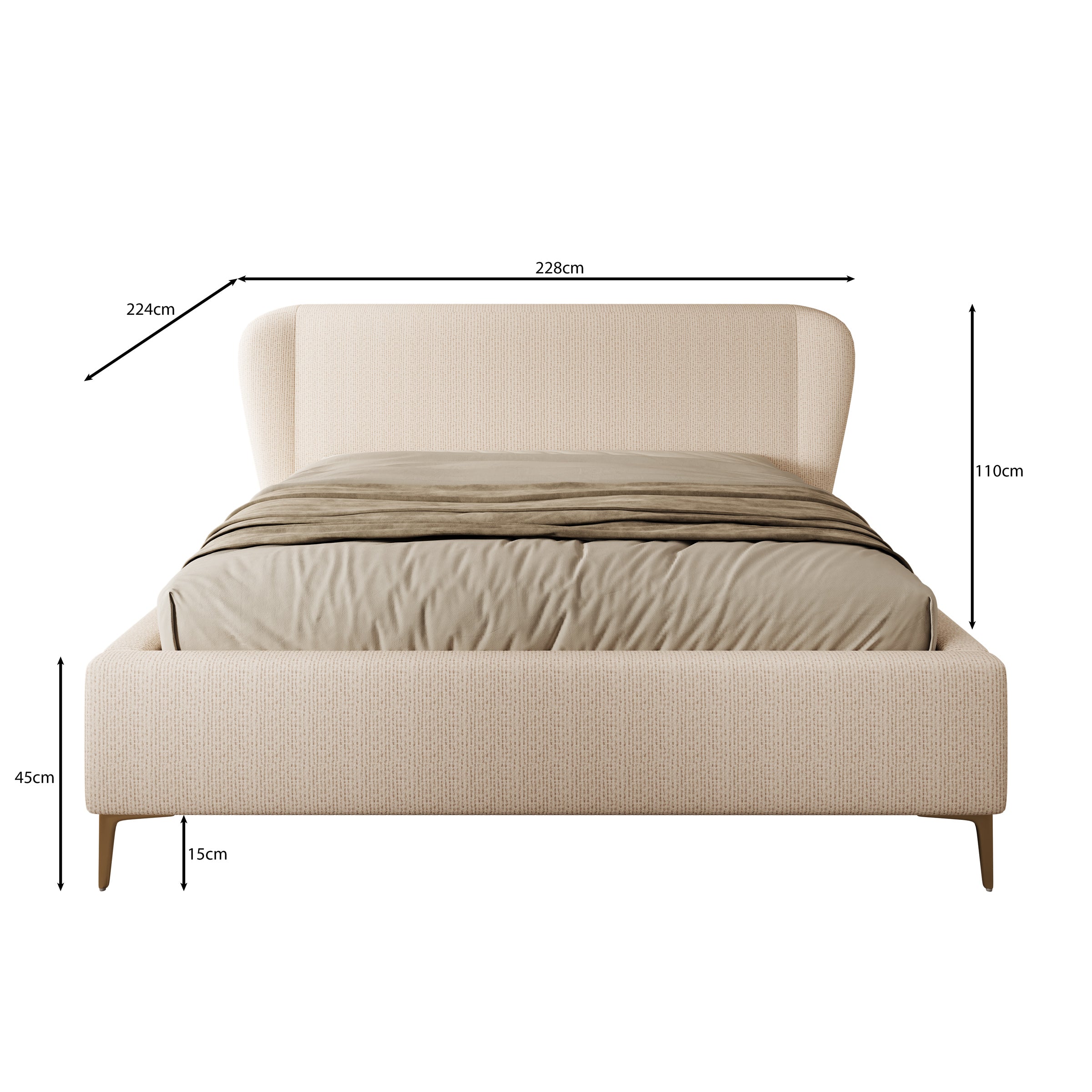 Alec - Tweepersoonsbed - Stof beige - 160x200 cm