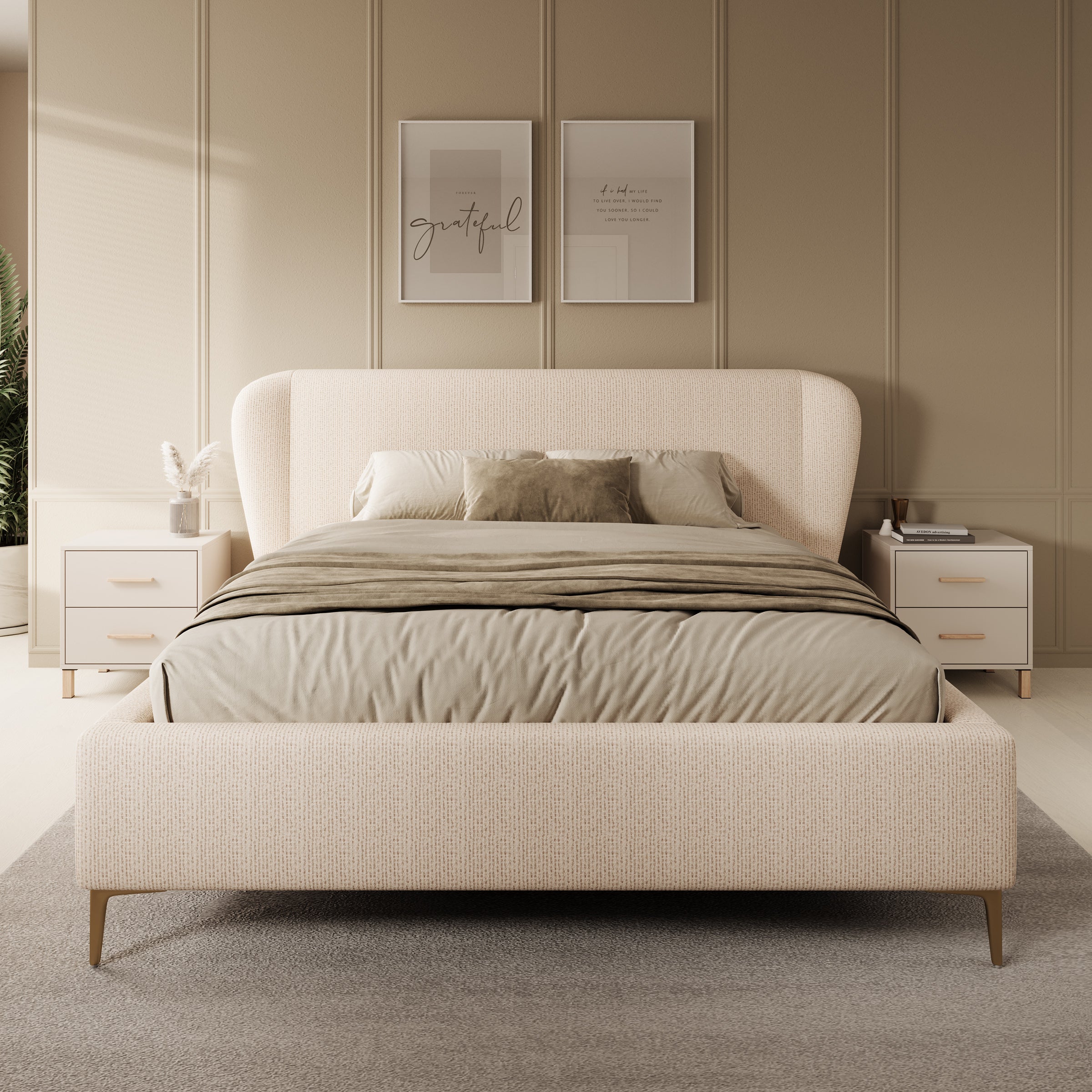 Alec - Tweepersoonsbed - Stof beige - 160x200 cm