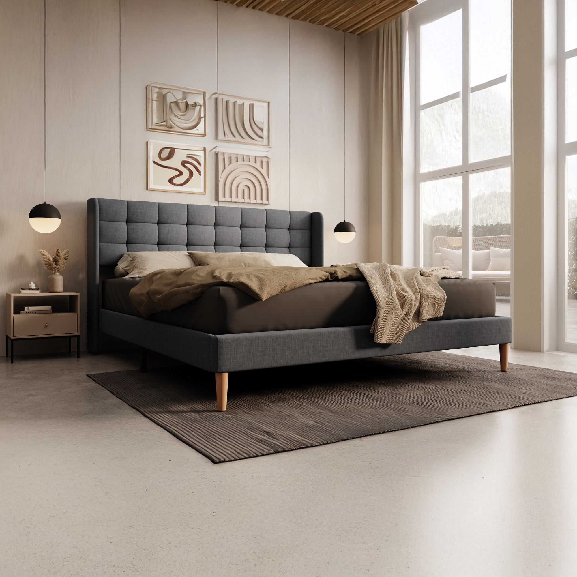 Christ - Tweepersoonsbed - Stof grijs - 140x200 cm Christ - Tweepersoonsbed - Stof grijs - 140x200 cm