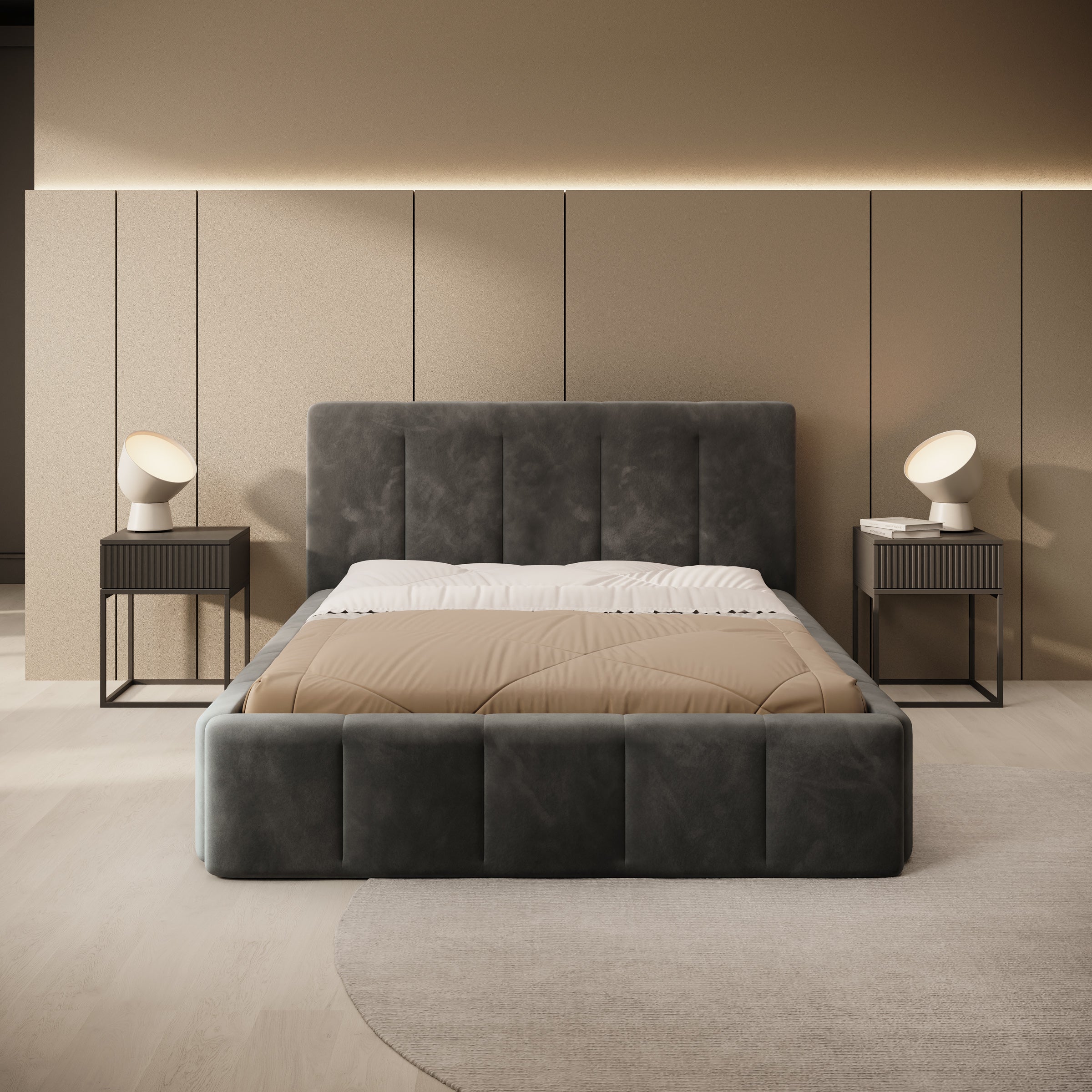 Excalibur - Tweepersoonsbed - Zwart velvet - 140x200 cm