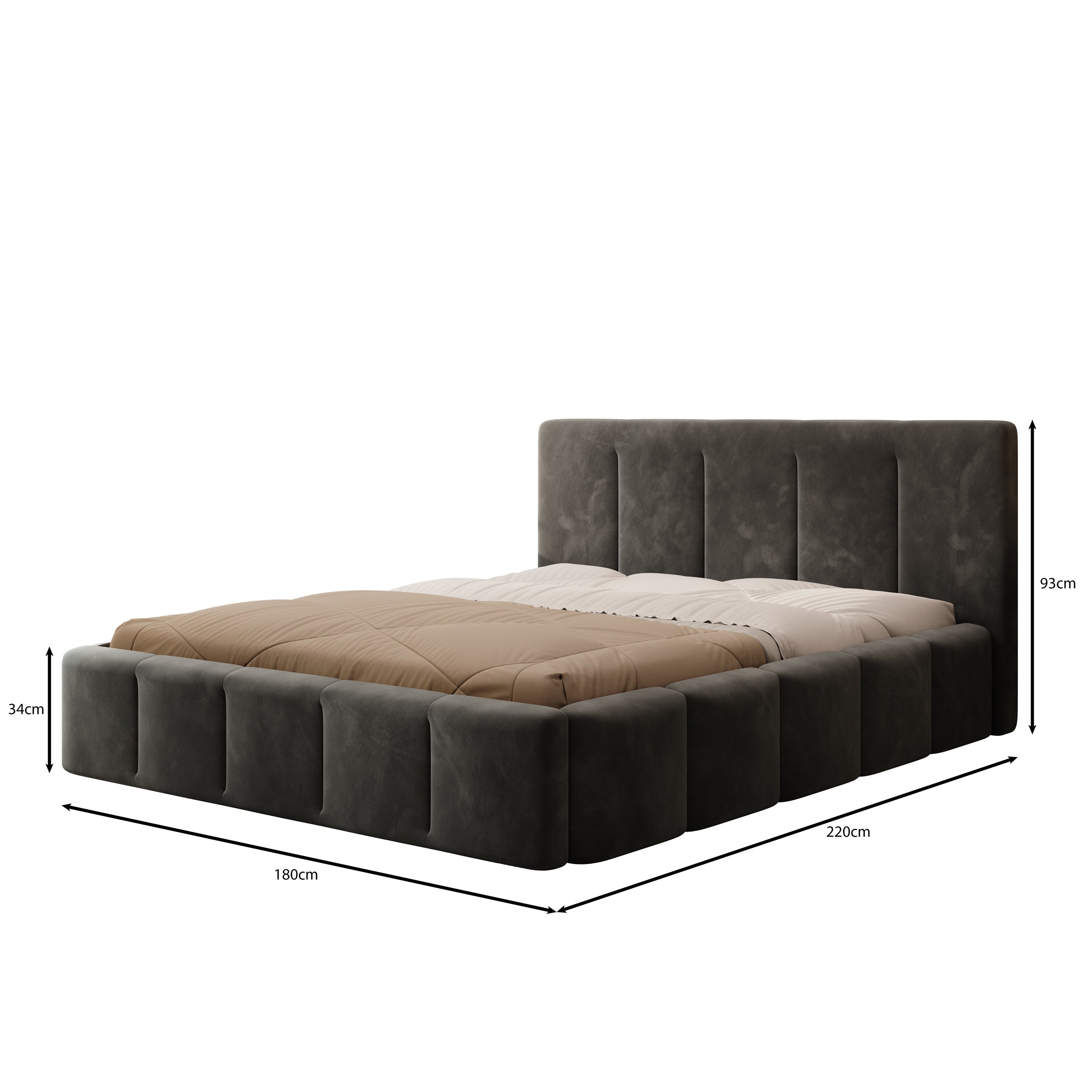 Tweepersoonsbed Excalibur - Zwart velvet - 160x200 cm