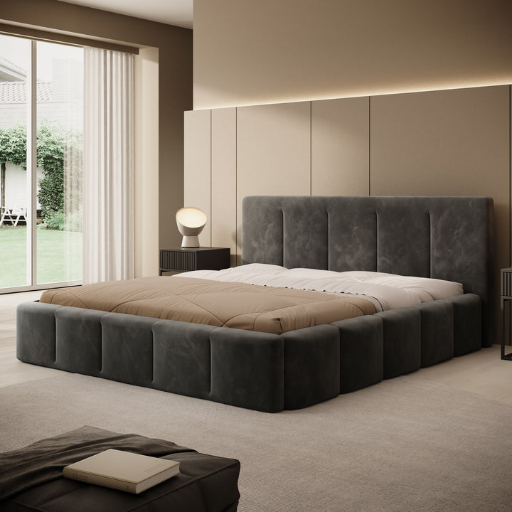 Tweepersoonsbed Excalibur - Zwart velvet - 180x200 cm