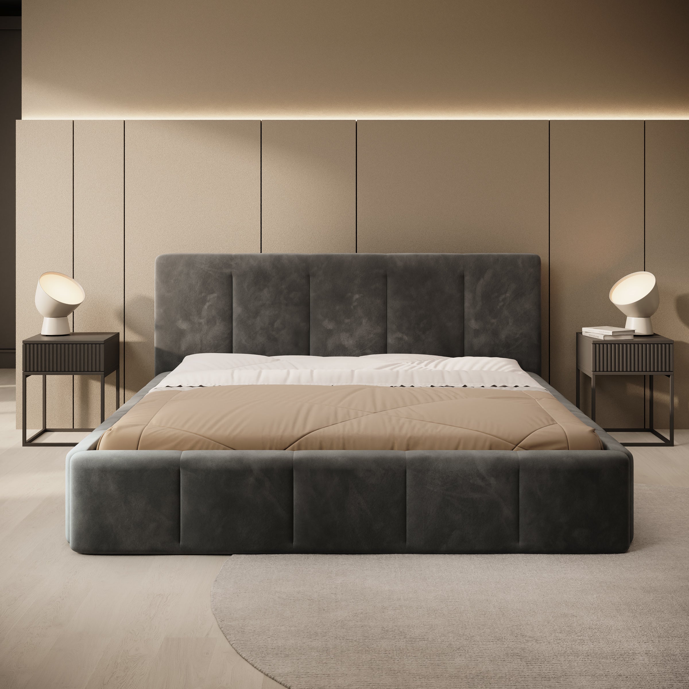 Tweepersoonsbed Excalibur - Zwart velvet - 180x200 cm