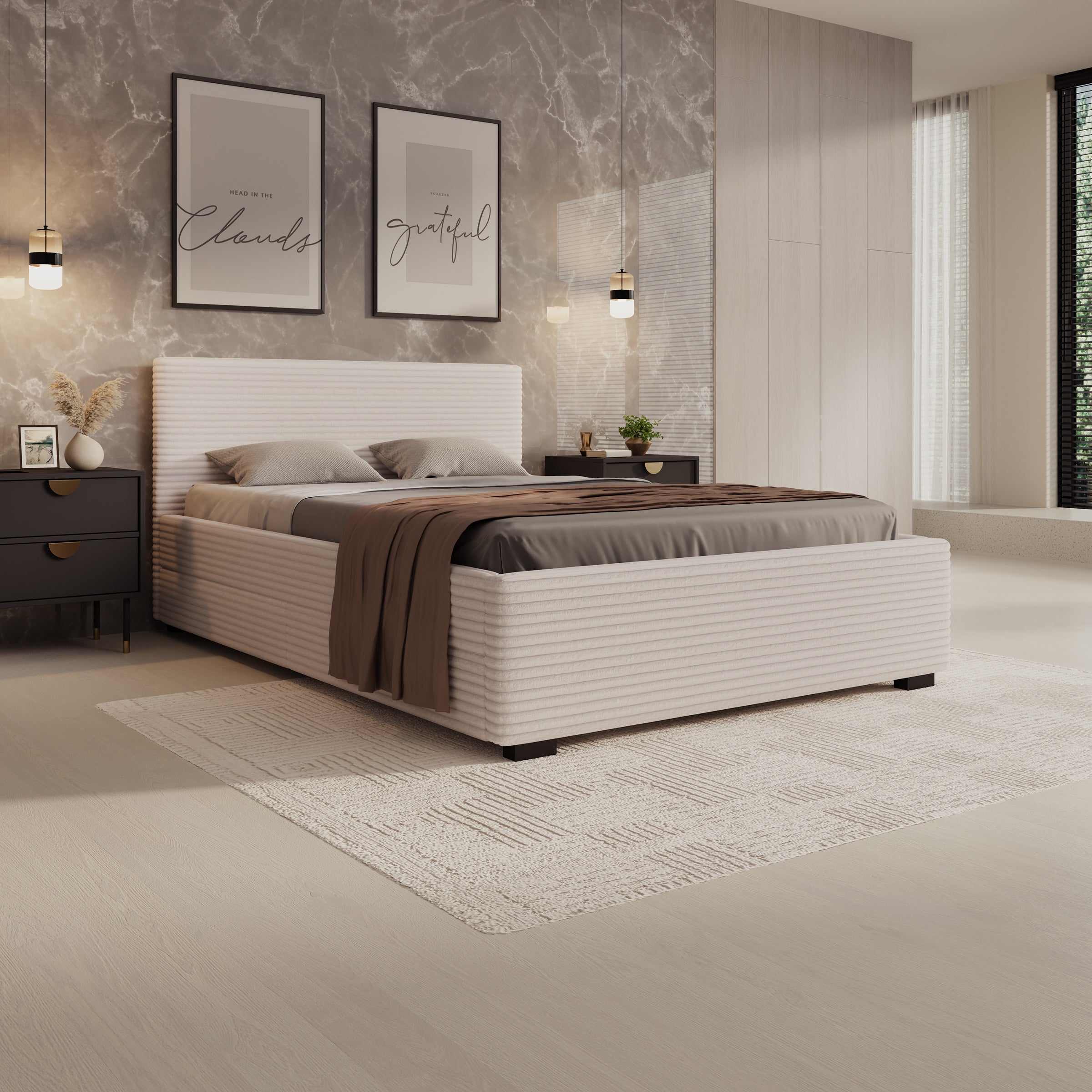 Tweepersoonsbed Loox - Beige ribstof - 140x200 cm