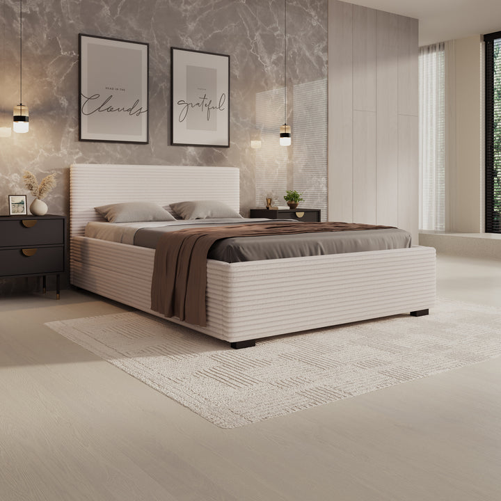 Tweepersoonsbed Loox - Beige ribstof - 140x200 cm