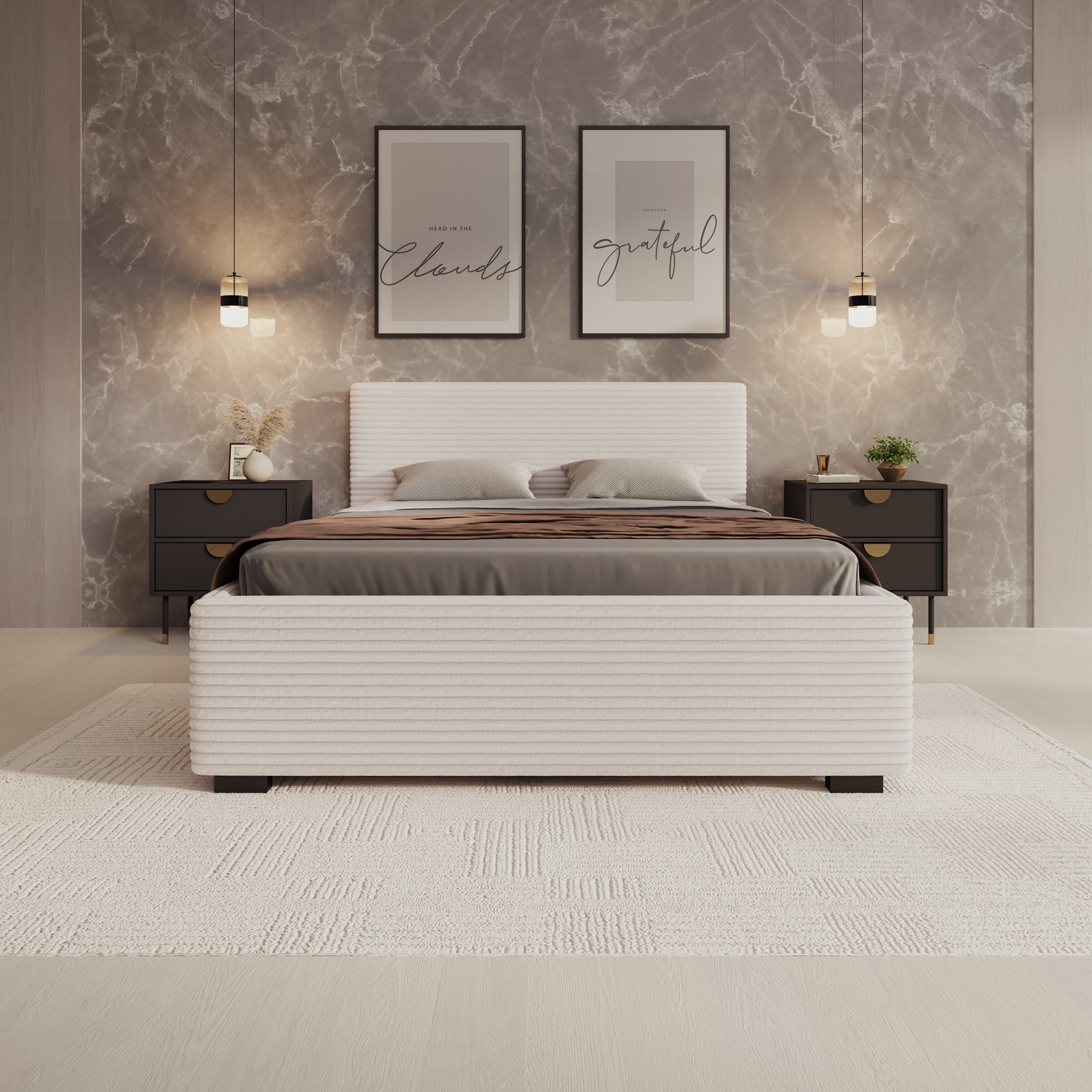 Tweepersoonsbed Loox - Beige ribstof - 140x200 cm