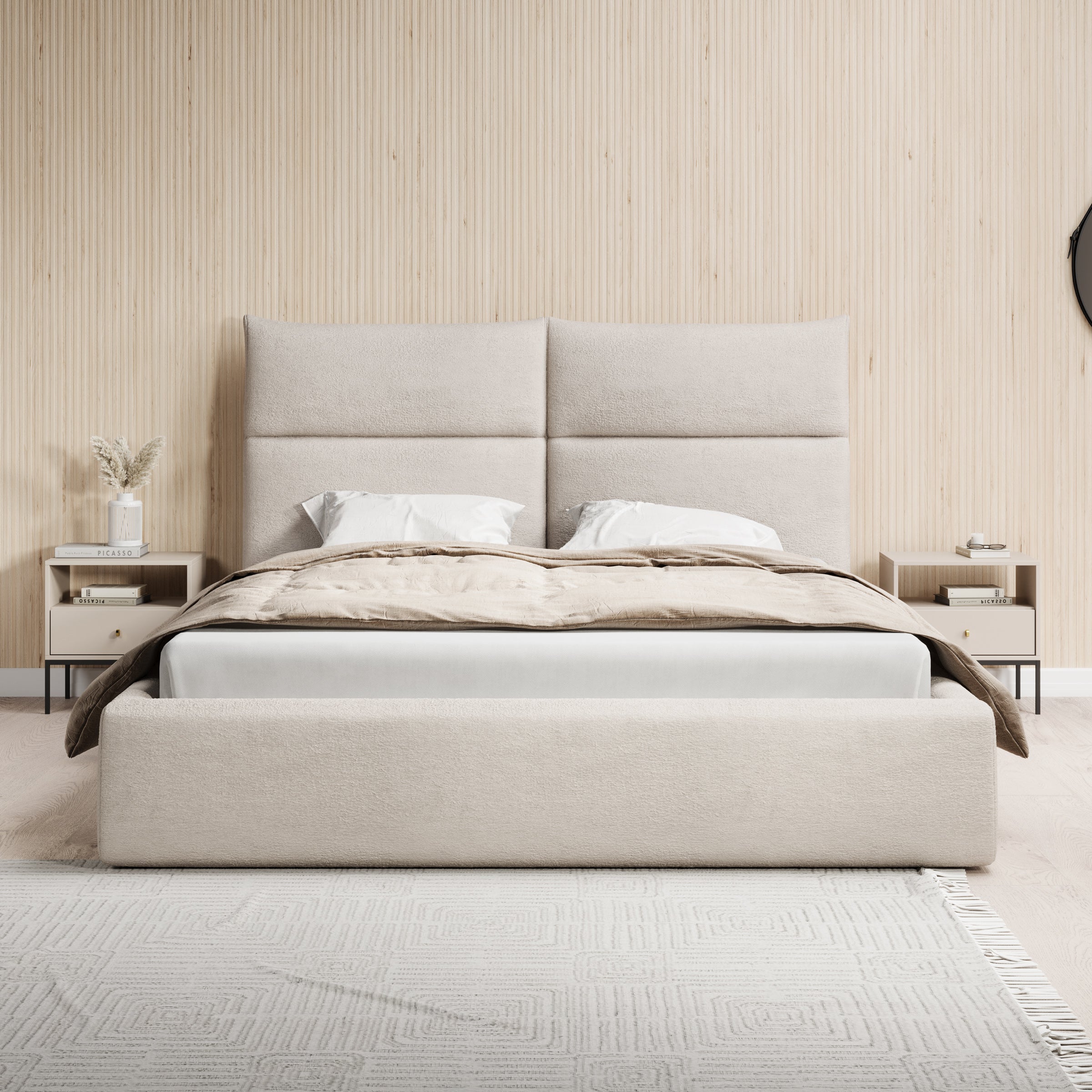 Maxton - Tweepersoonsbed - Stof beige - 160x200 cm