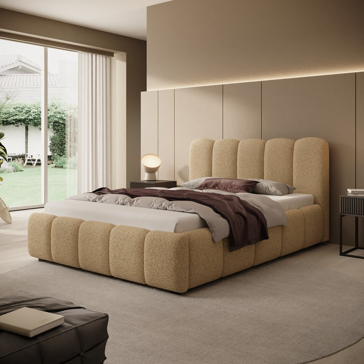 Tweepersoonsbed Nolena - Beige stof - 140x200 cm