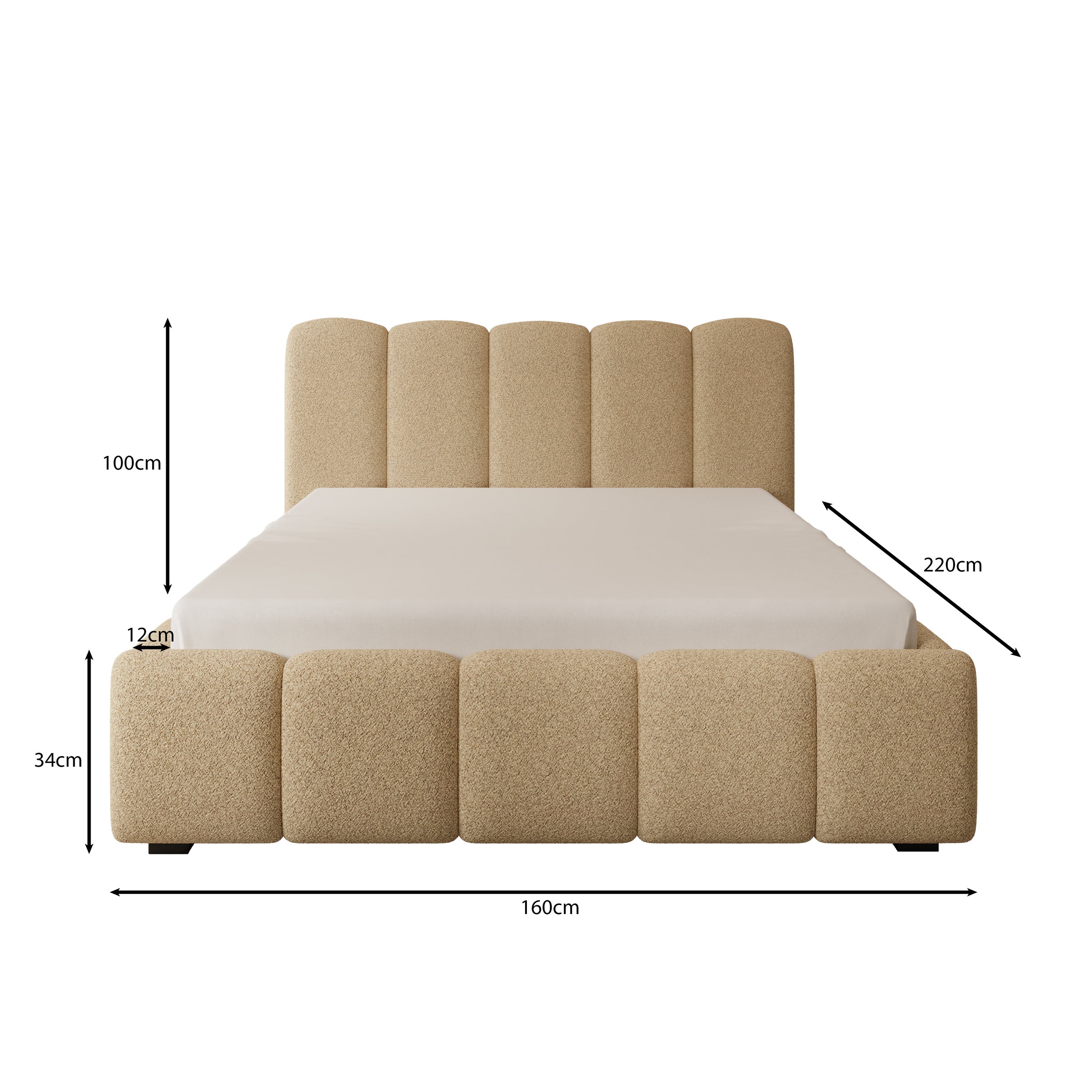 Tweepersoonsbed Nolena - Beige stof - 140x200 cm