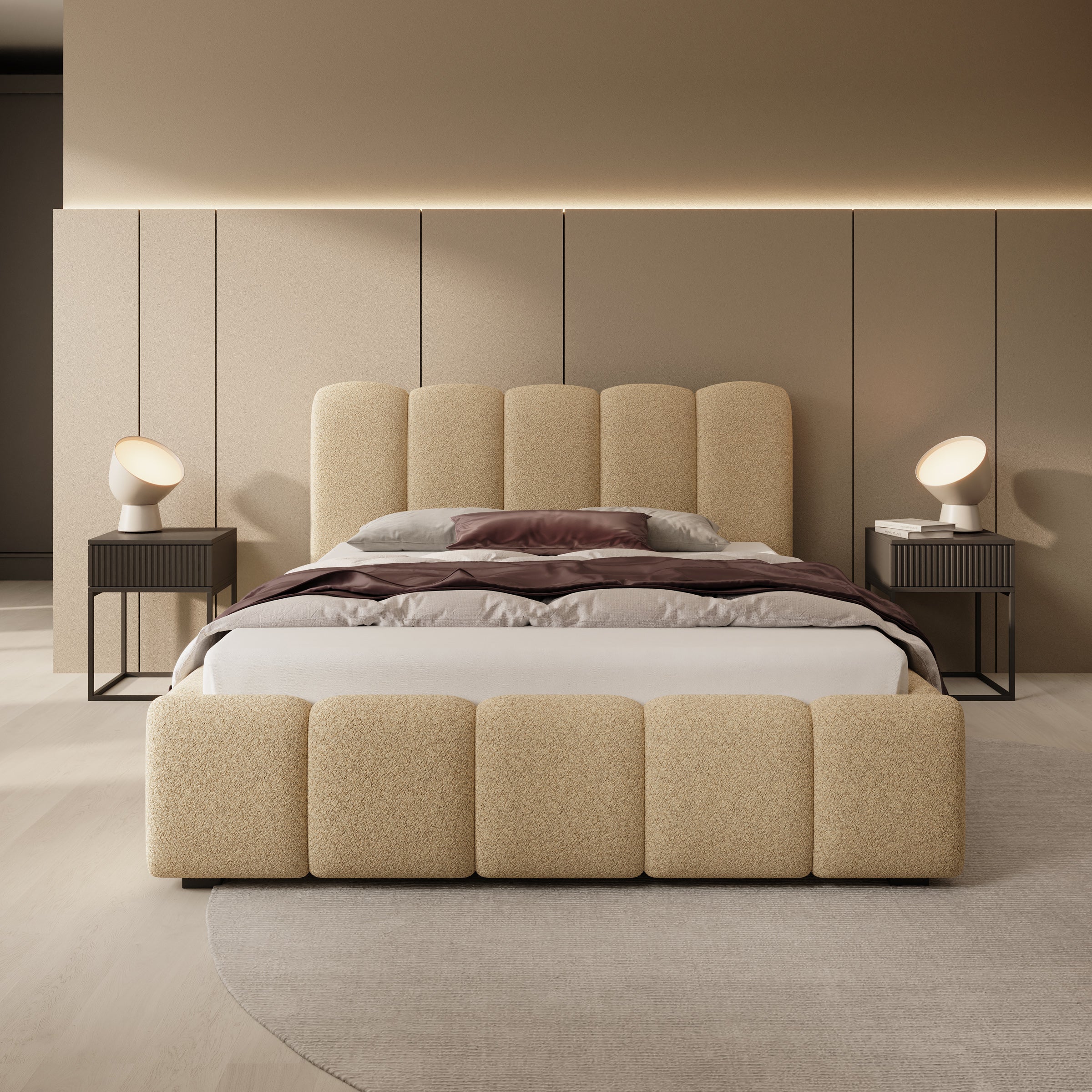 Tweepersoonsbed Nolena - Beige stof - 140x200 cm