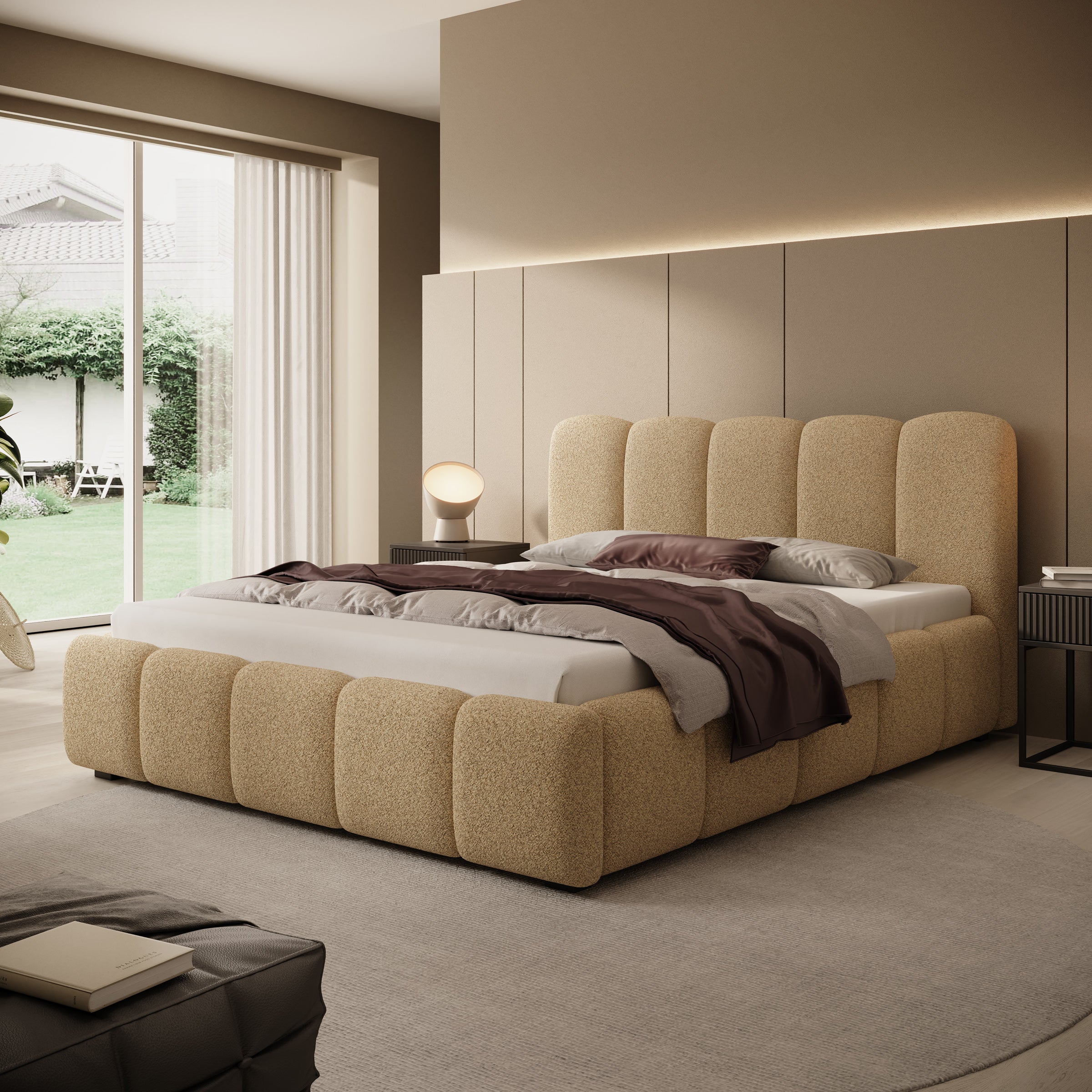 Tweepersoonsbed Nolena - Beige stof - 160x200 cm