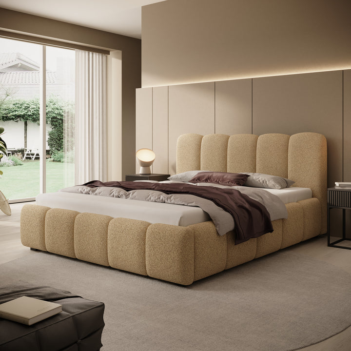 Tweepersoonsbed Nolena - Beige stof - 160x200 cm