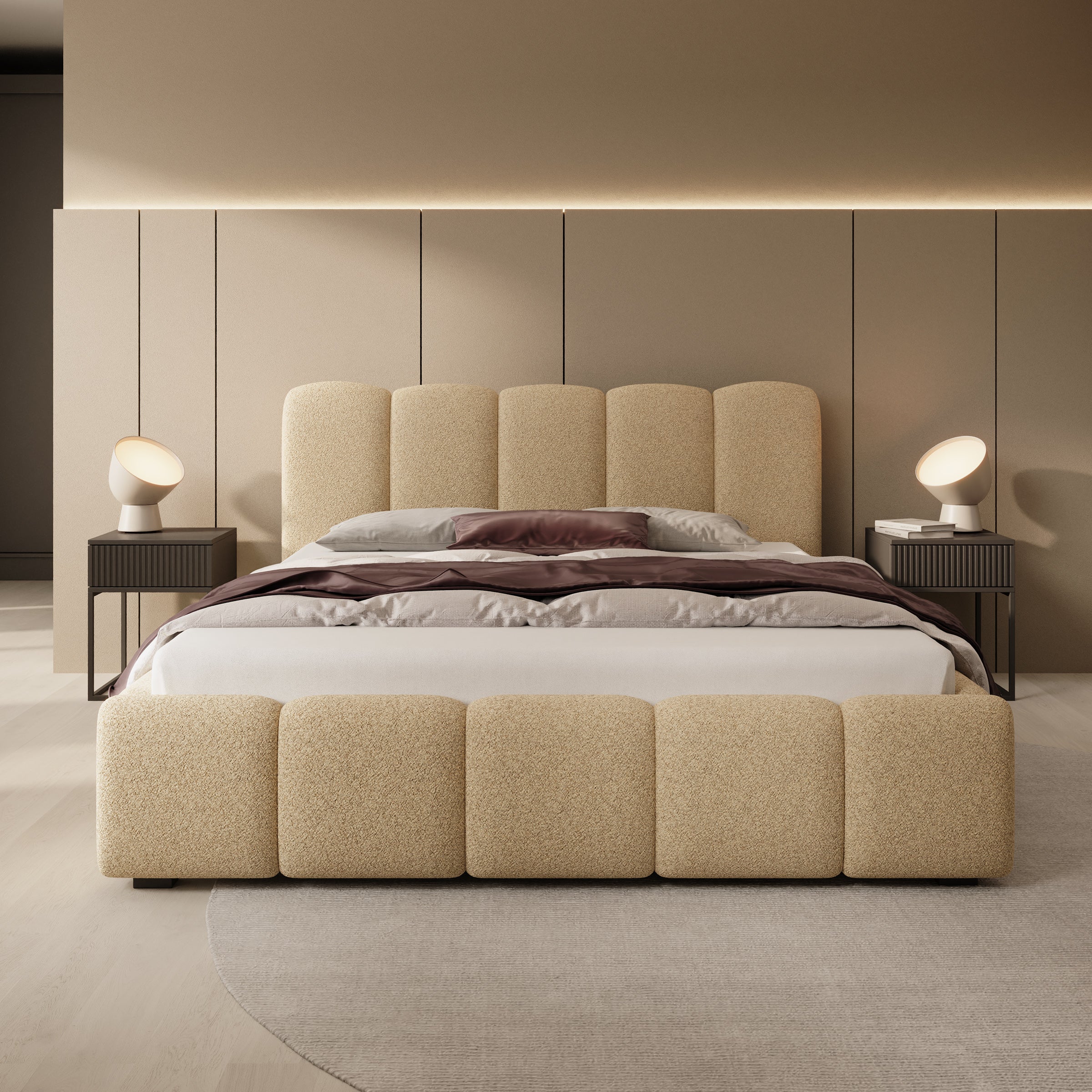 Tweepersoonsbed Nolena - Beige stof - 160x200 cm