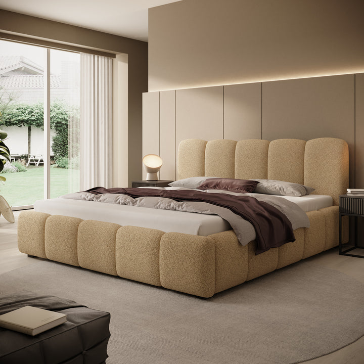 Tweepersoonsbed Nolena - Beige stof - 180x200 cm