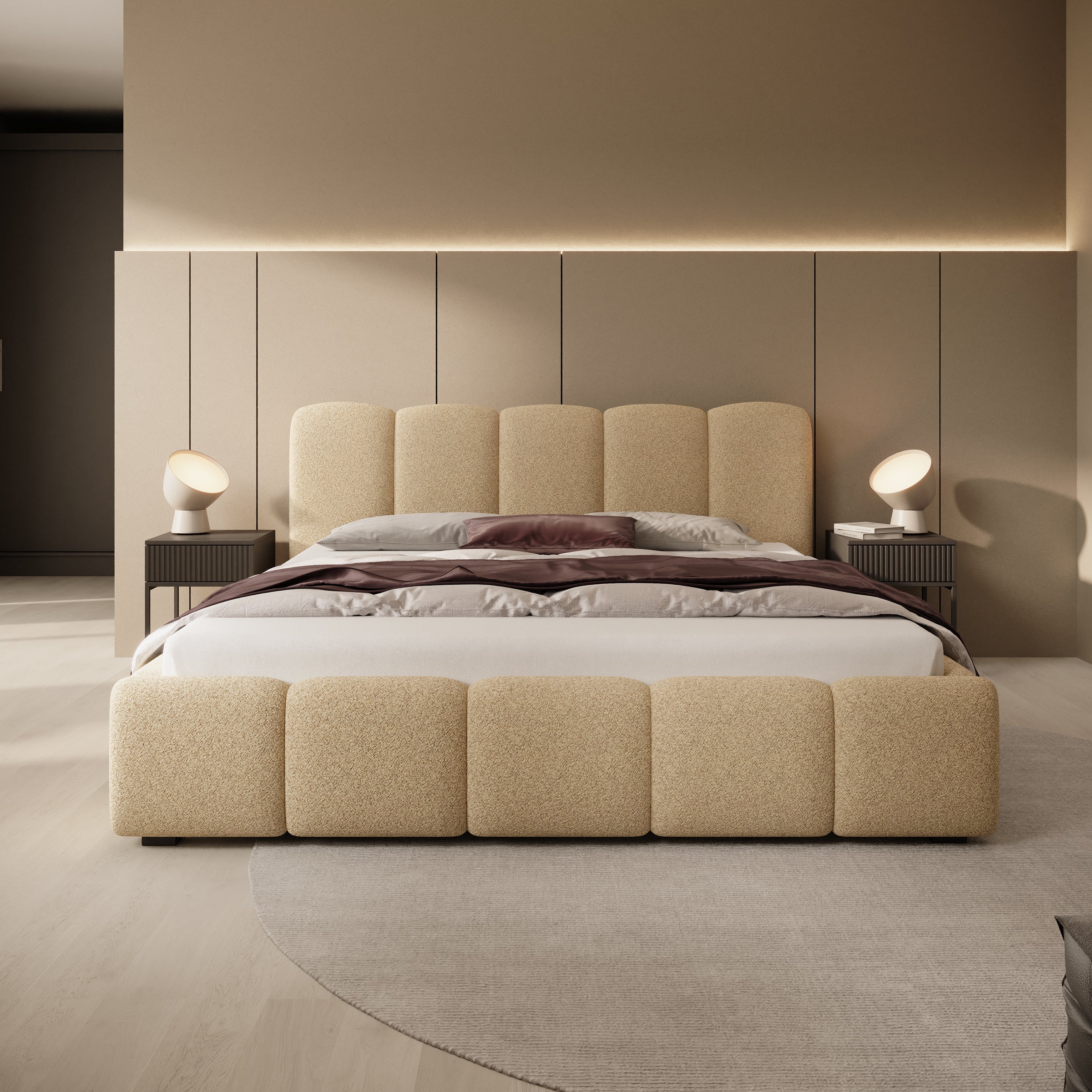 Tweepersoonsbed Nolena - Beige stof - 180x200 cm