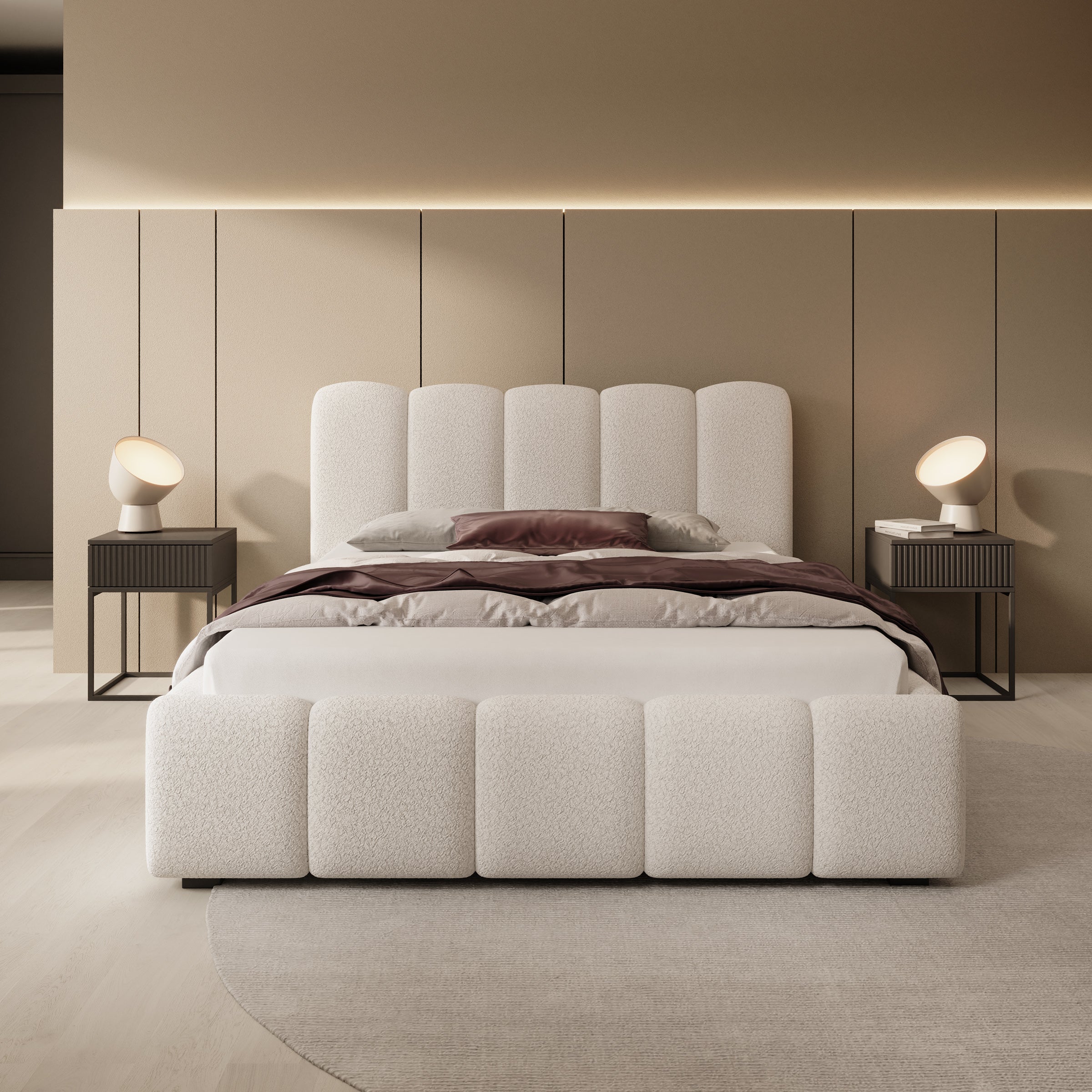 Nolena Tweepersoonsbed - Beige teddystof - 140x200 cm