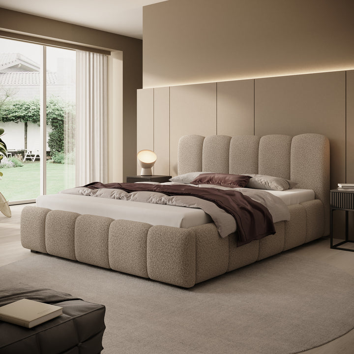 Tweepersoonsbed Nolena - Beige teddystof - 160x200 cm