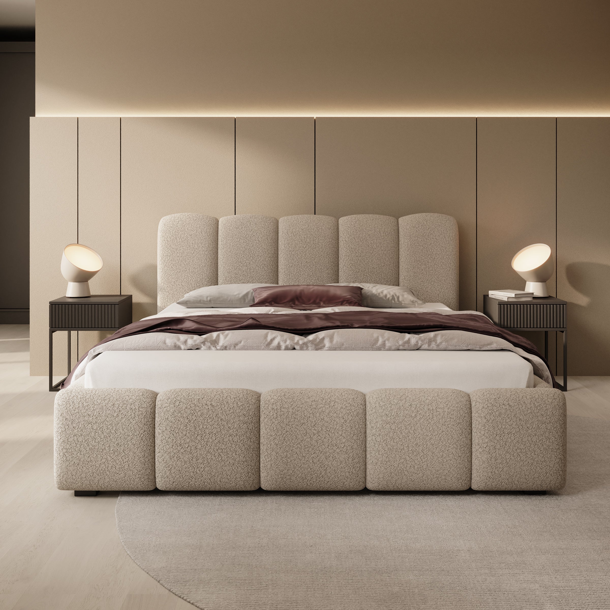 Tweepersoonsbed Nolena - Beige teddystof - 160x200 cm