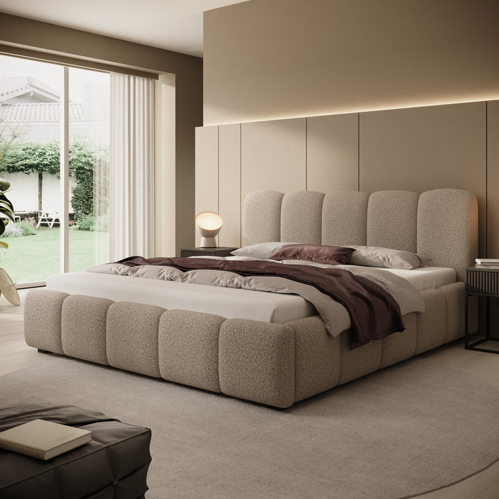 Tweepersoonsbed Nolena - Beige teddystof - 180x200 cm