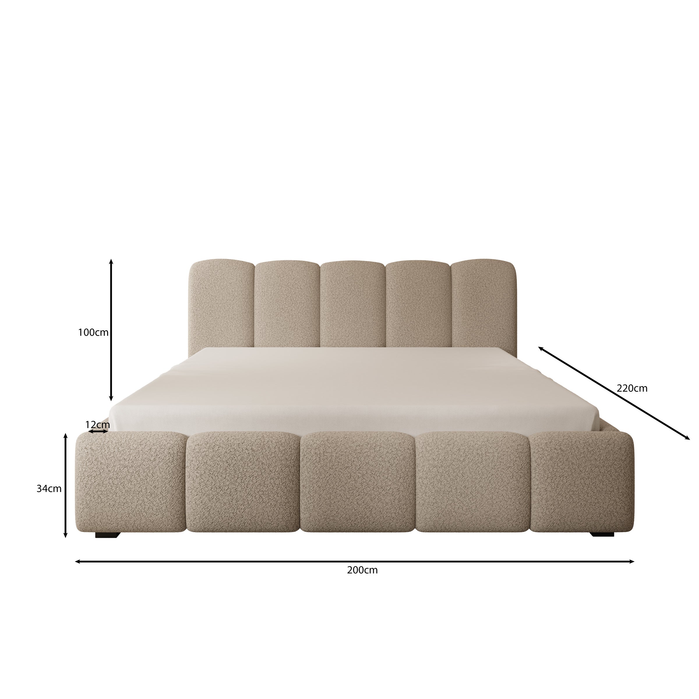 Tweepersoonsbed Nolena - Beige teddystof - 180x200 cm