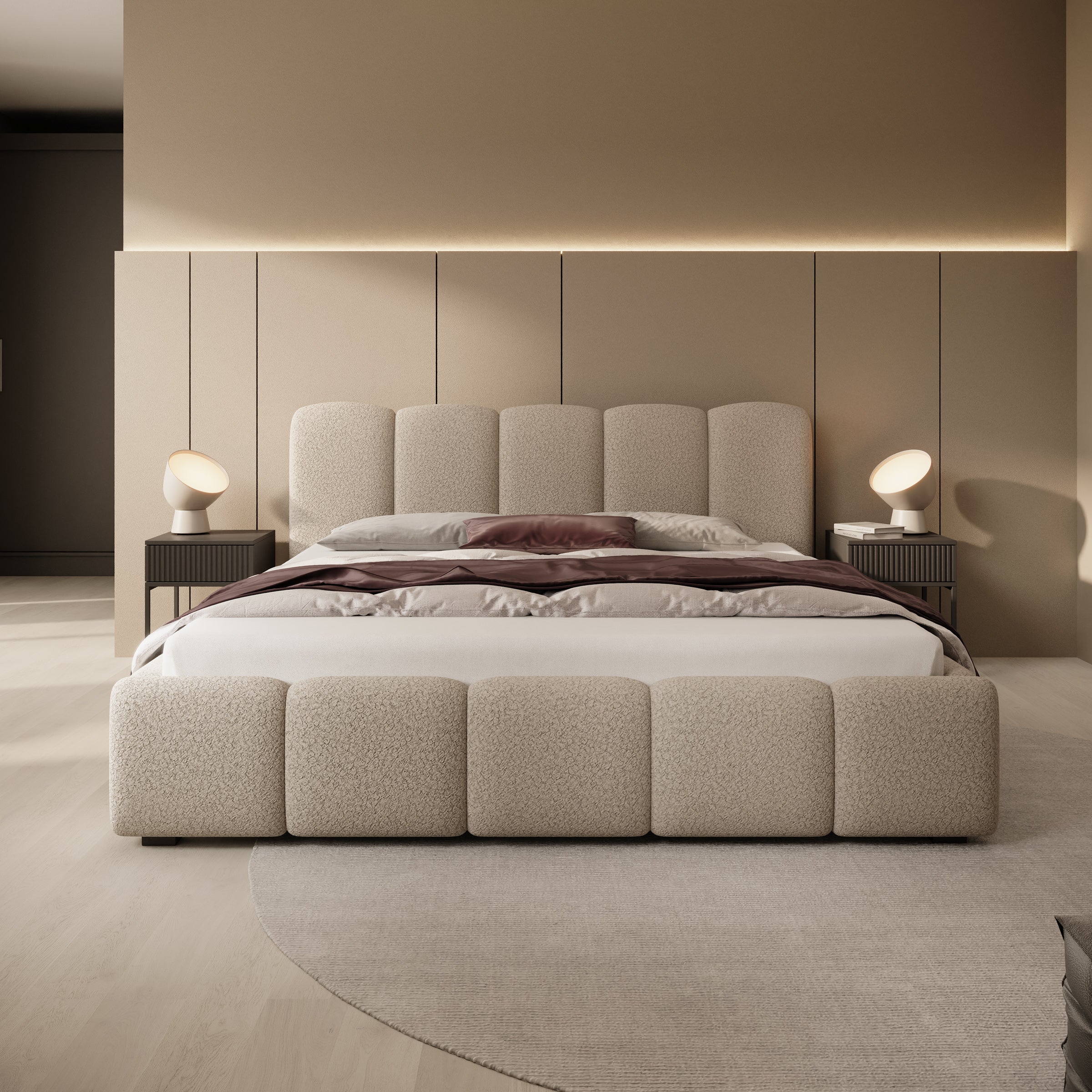 Tweepersoonsbed Nolena - Beige teddystof - 180x200 cm