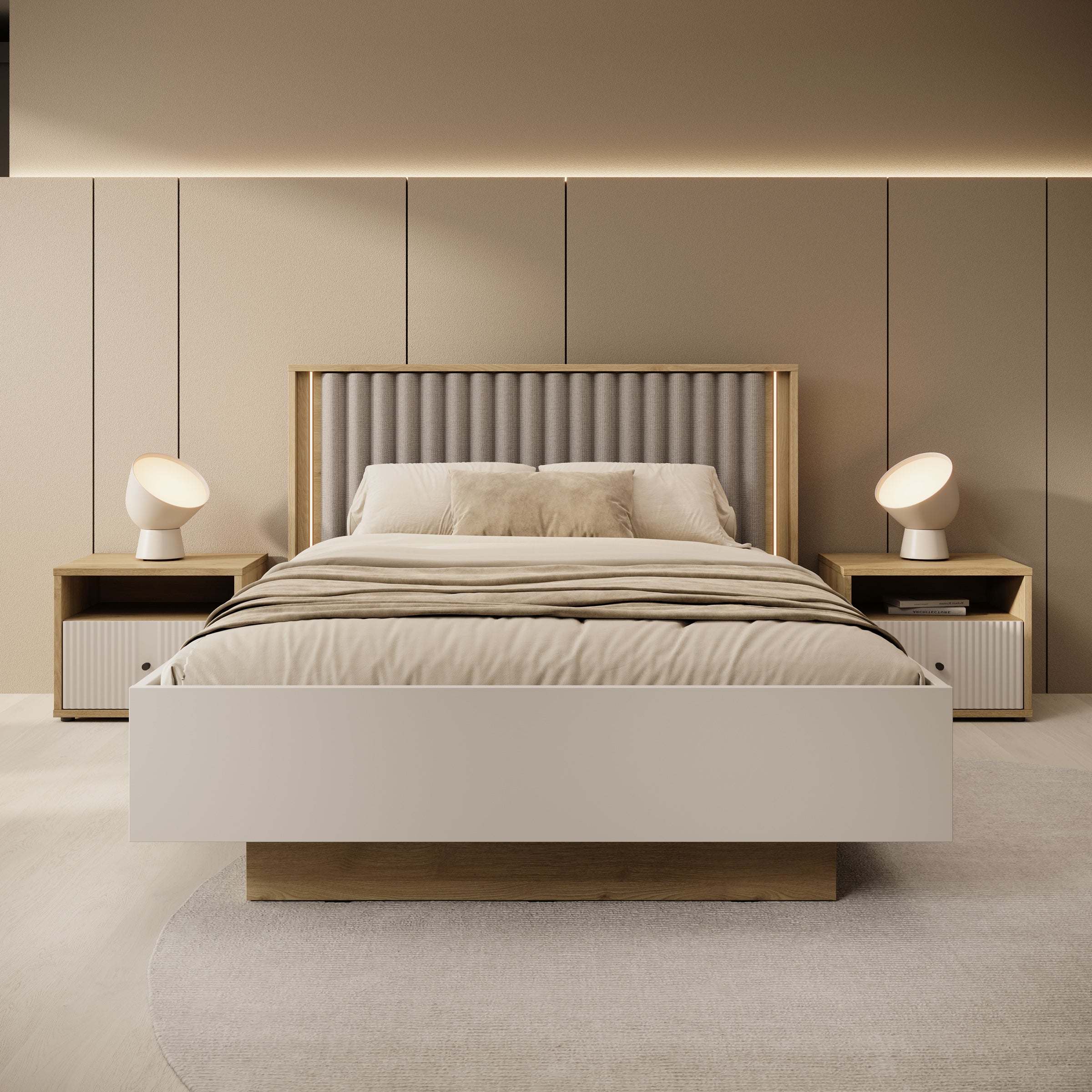 Riggs - Tweepersoonsbed - Beige - 140x200 cm