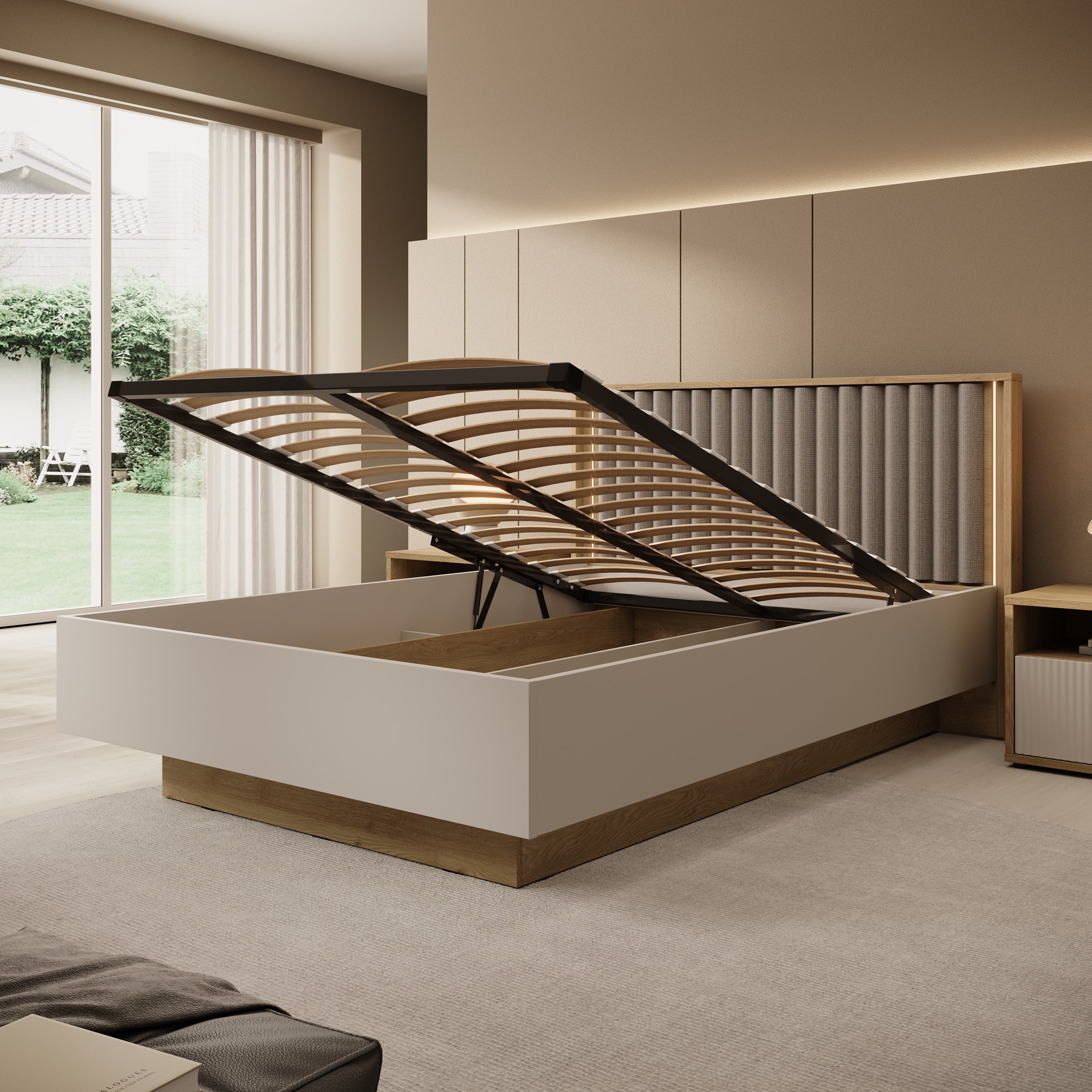 Riggs - Tweepersoonsbed - Beige - 140x200 cm
