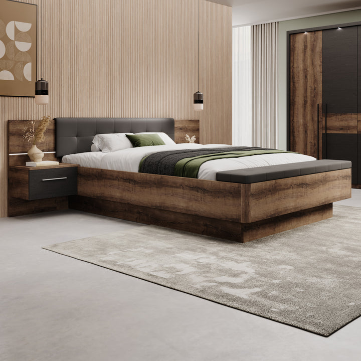 Ripley - Tweepersoonsbed met opbergruimte - Donker eiken - 160x200 cm