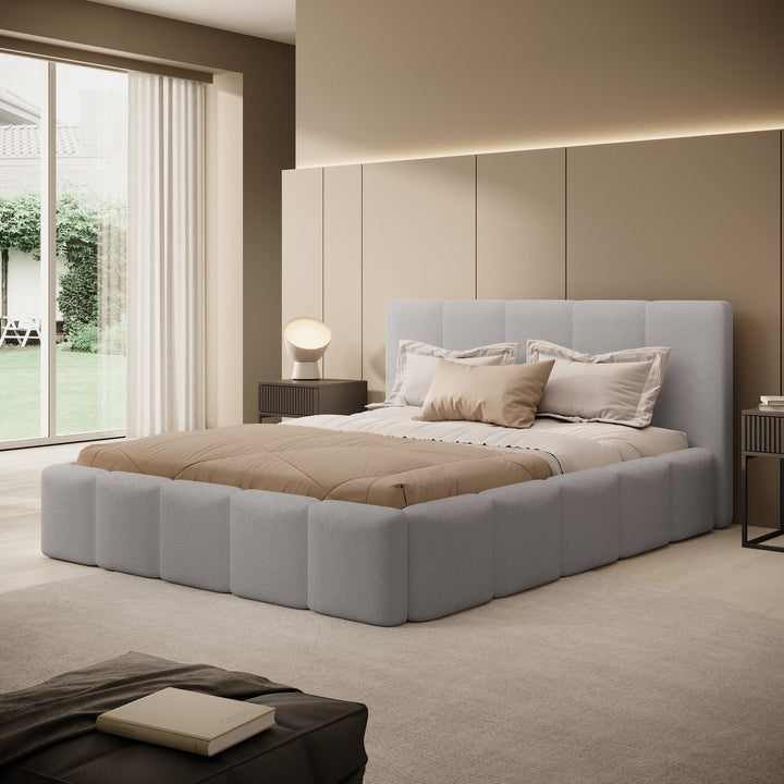 Tweepersoonsbed Excalibur - Grijs teddystof - 160x200 cm