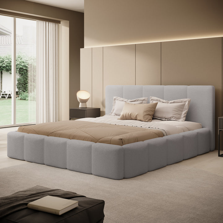 Tweepersoonsbed Excalibur - Grijs teddystof - 180x200 cm