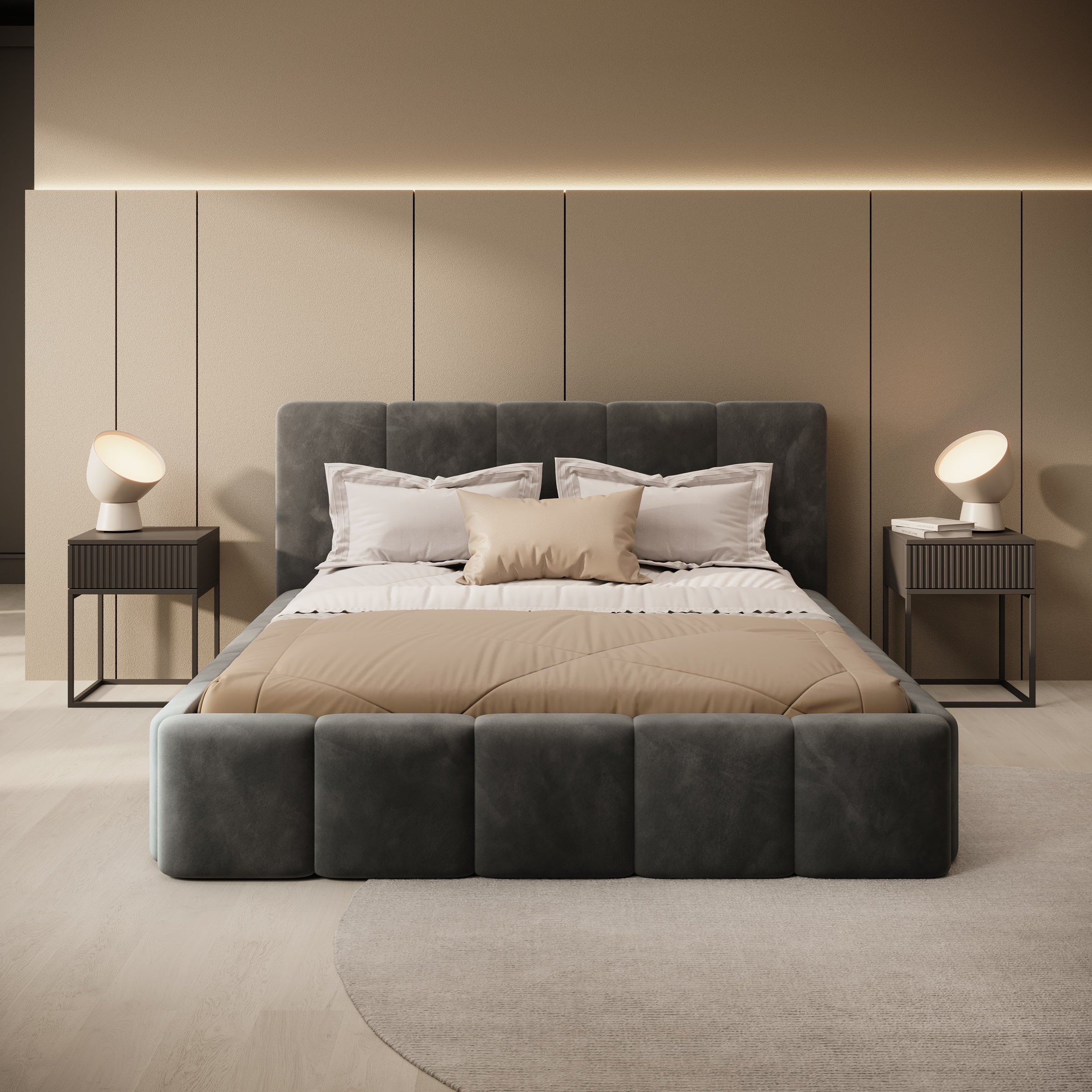 Tweepersoonsbed Excalibur - Zwart velvet - 160x200 cm