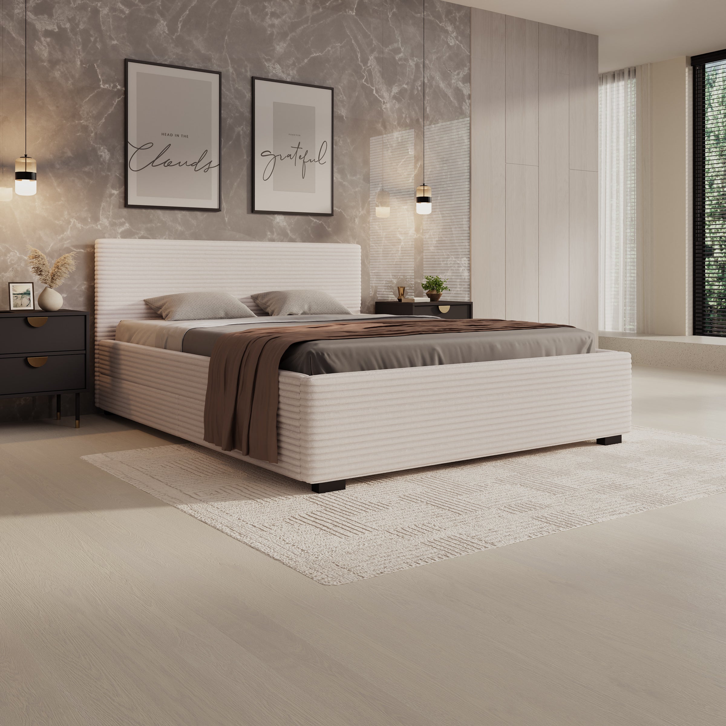 Tweepersoonsbed Loox - Beige ribstof - 160x200 cm