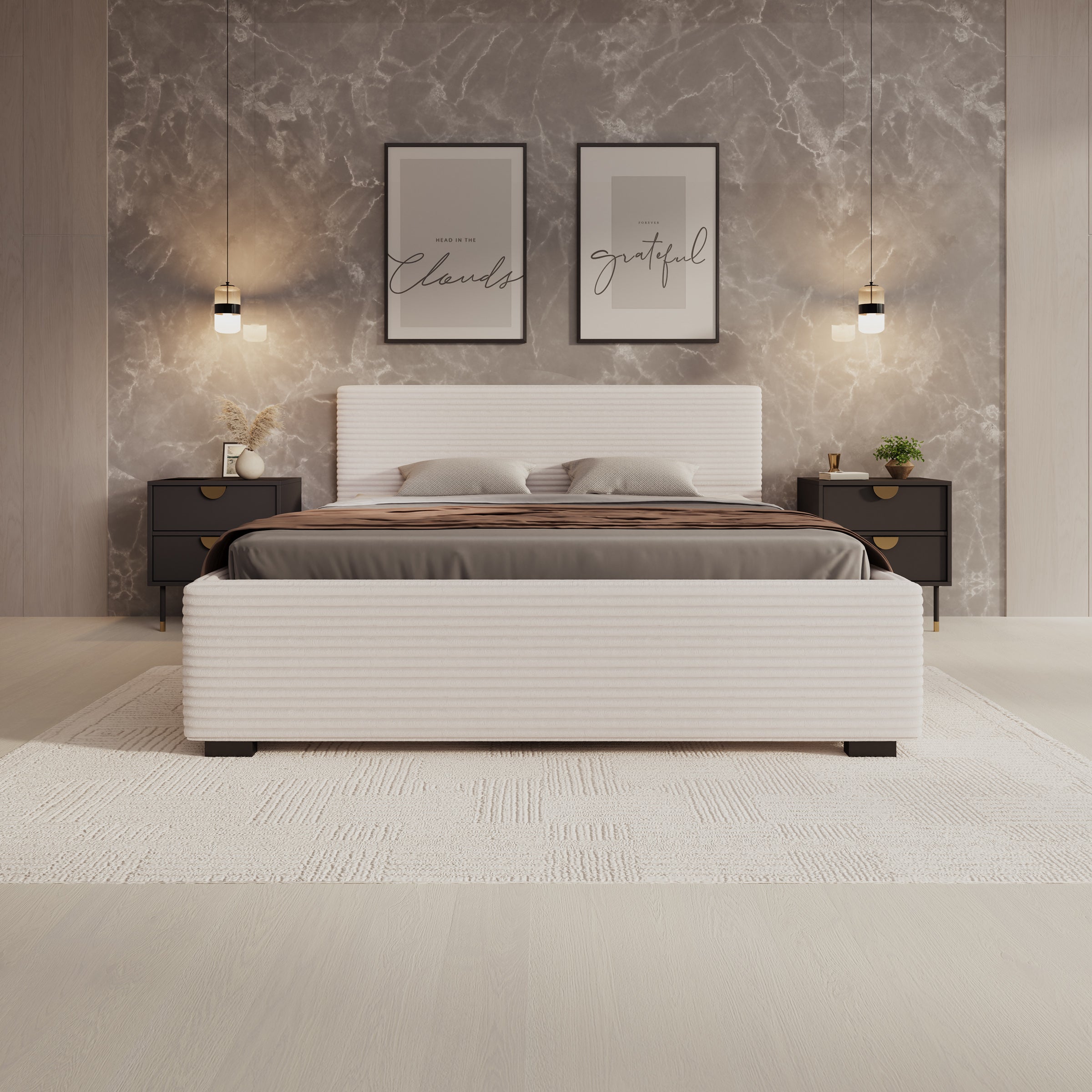 Tweepersoonsbed Loox - Beige ribstof - 160x200 cm