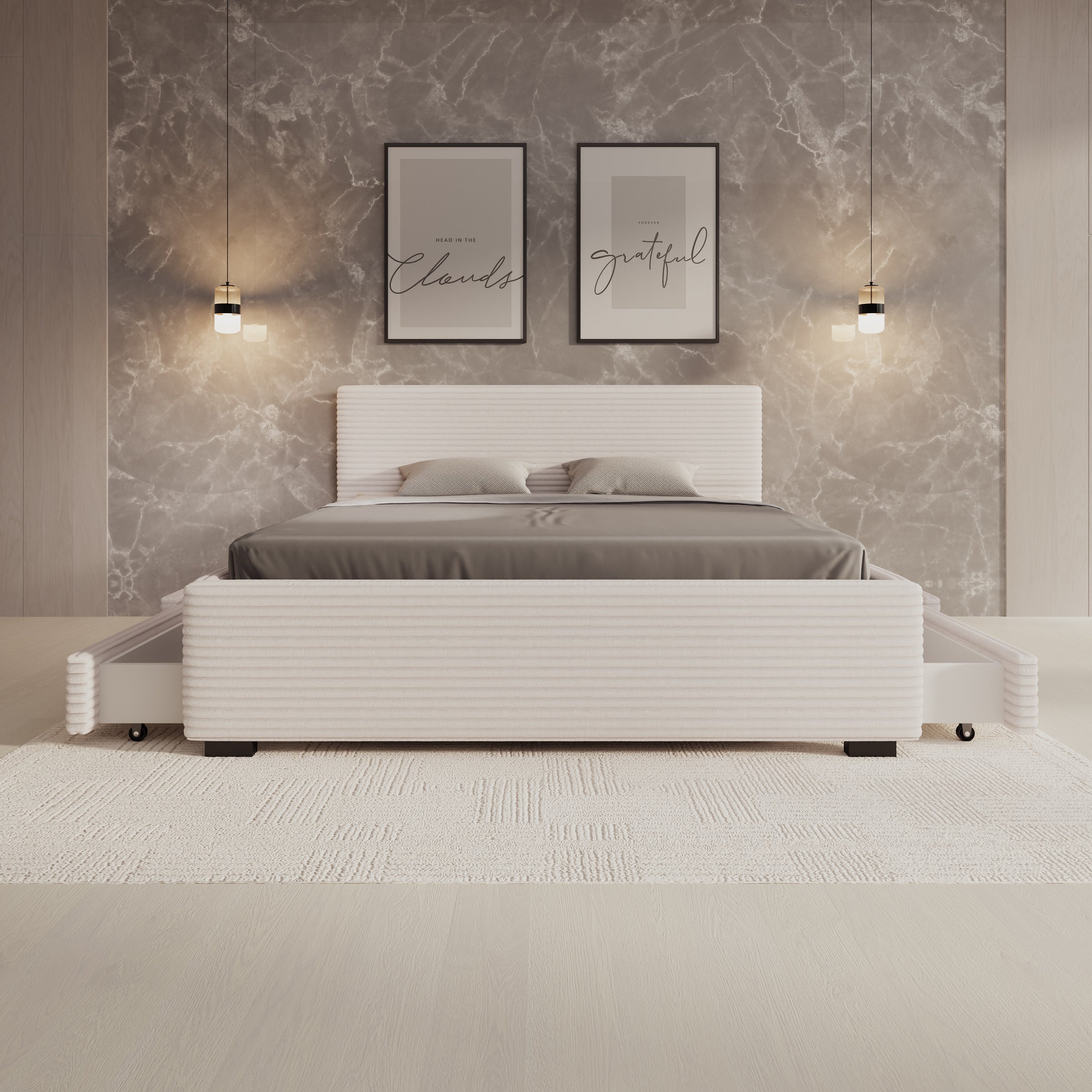 Tweepersoonsbed Loox - Beige ribstof - 160x200 cm