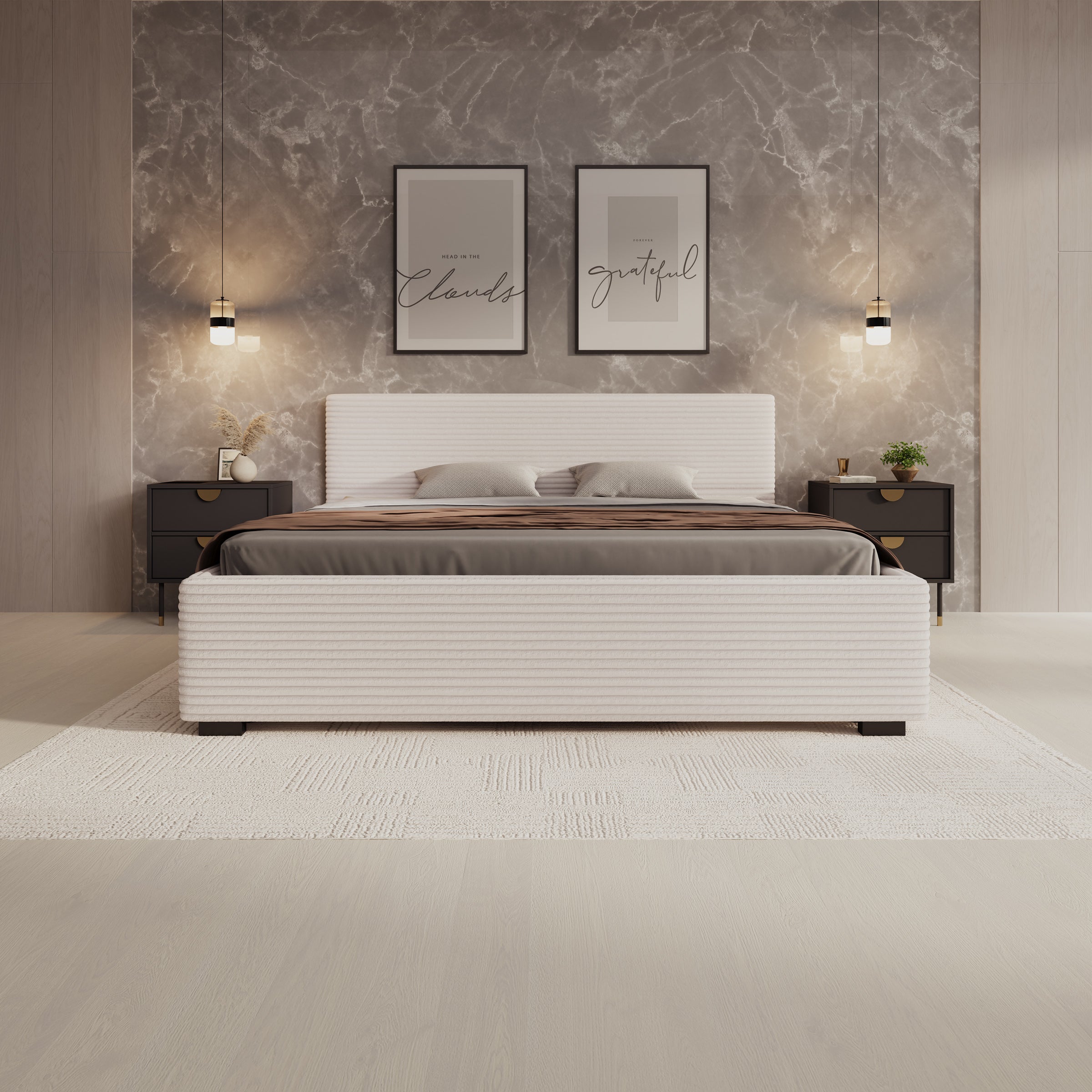 Tweepersoonsbed Loox - Beige ribstof - 180x200 cm