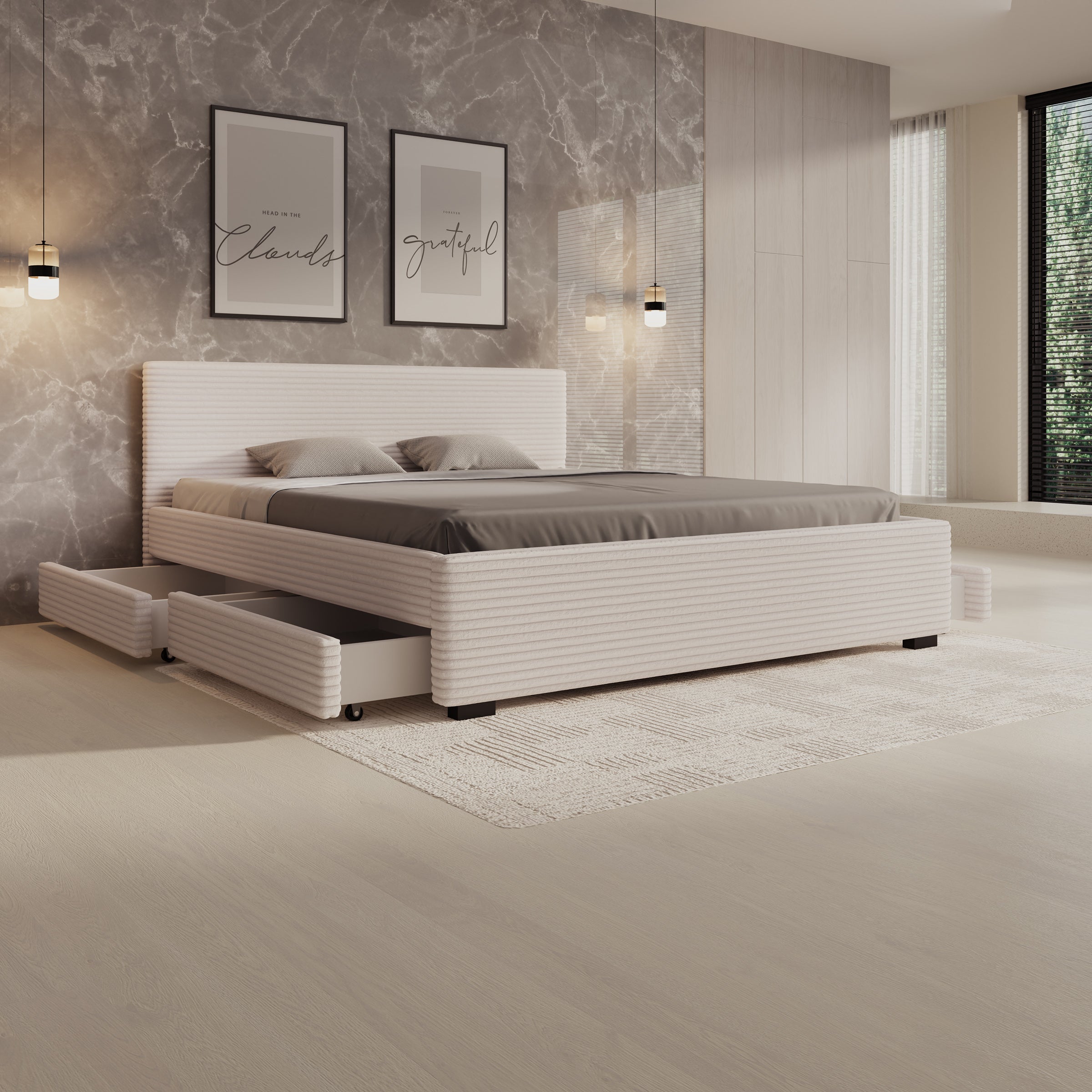 Tweepersoonsbed Loox - Beige ribstof - 180x200 cm