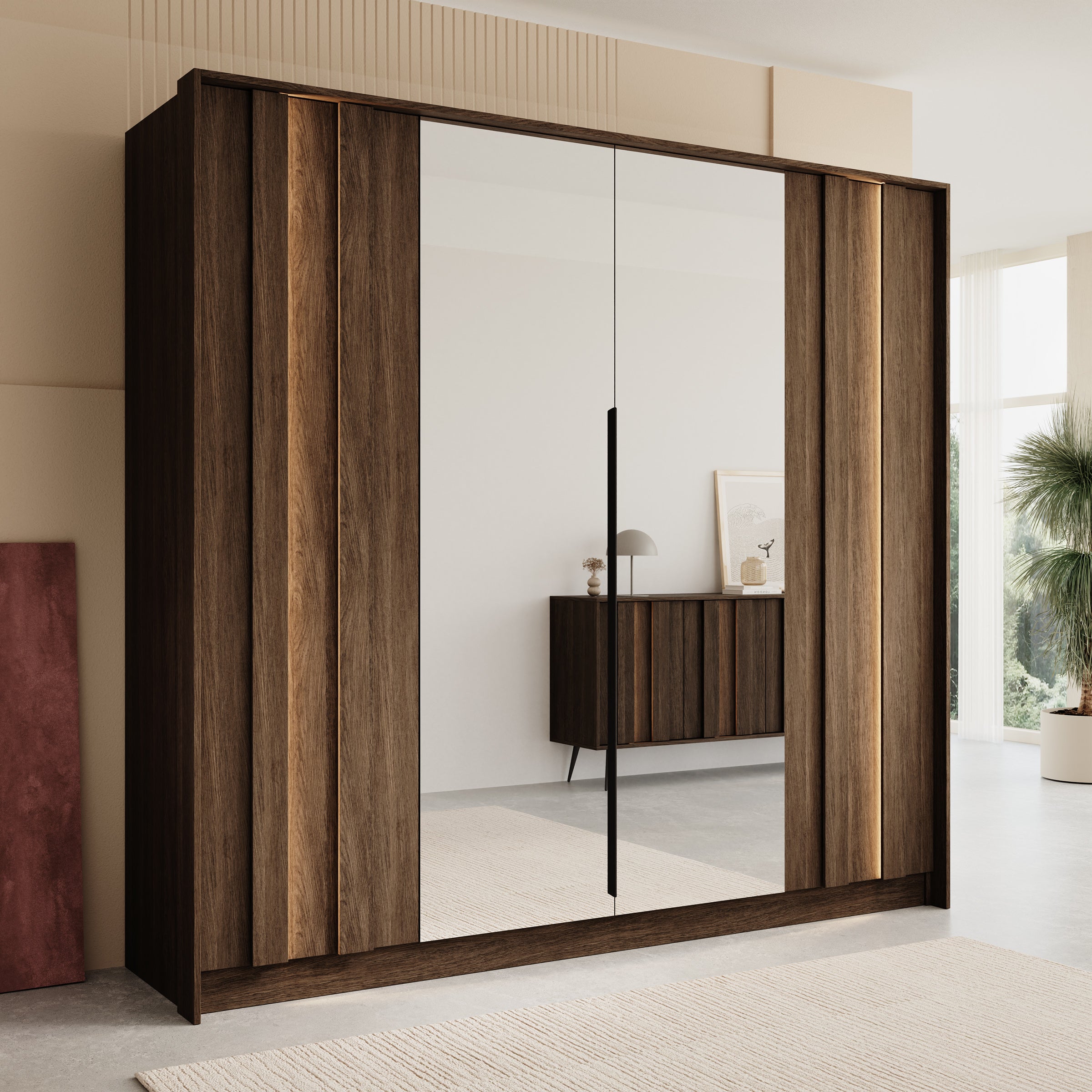 Umbra - Kledingkast 4 deurs - Donker eikenpatroon - 223x60x210 cm