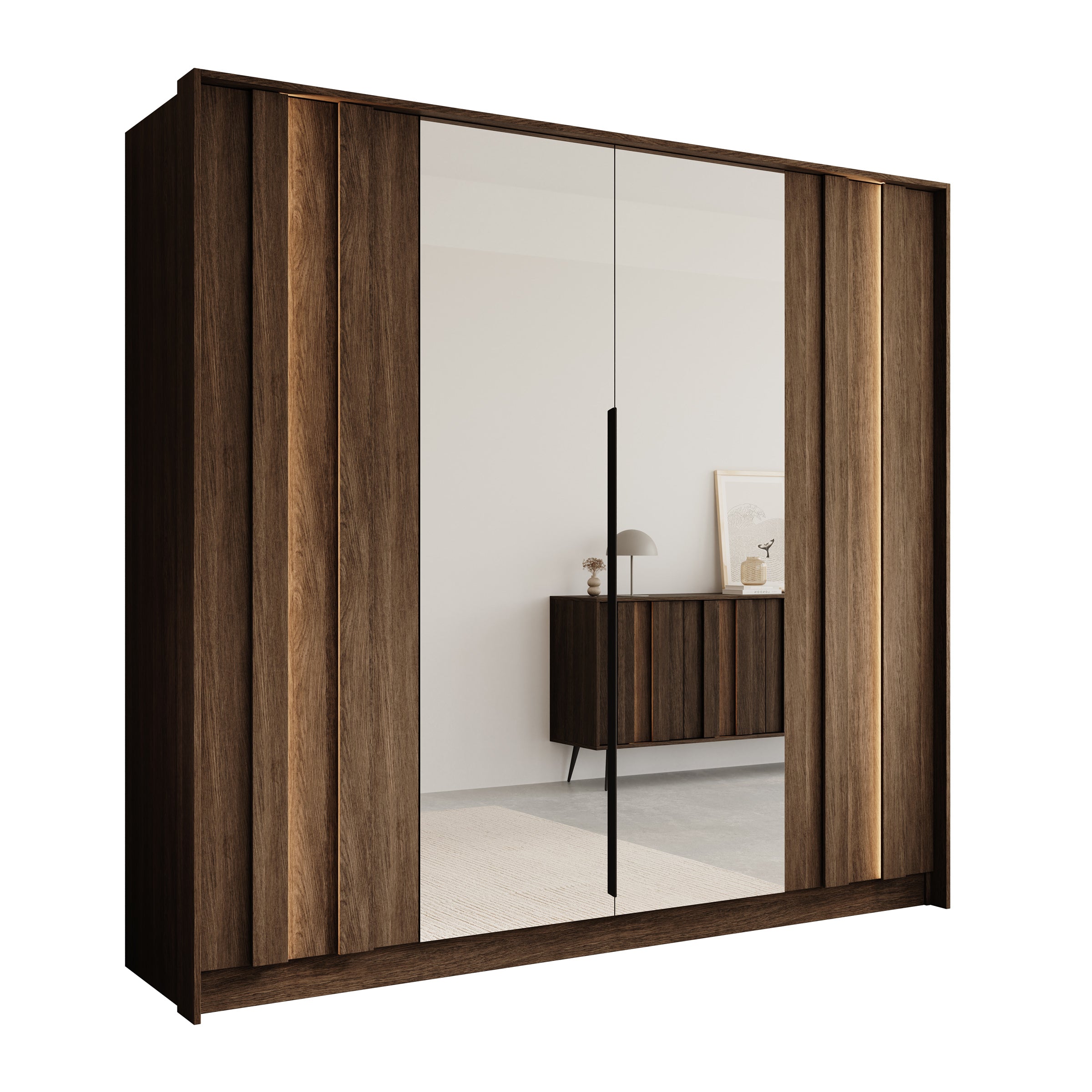 Umbra - Kledingkast 4 deurs - Donker eikenpatroon - 223x60x210 cm